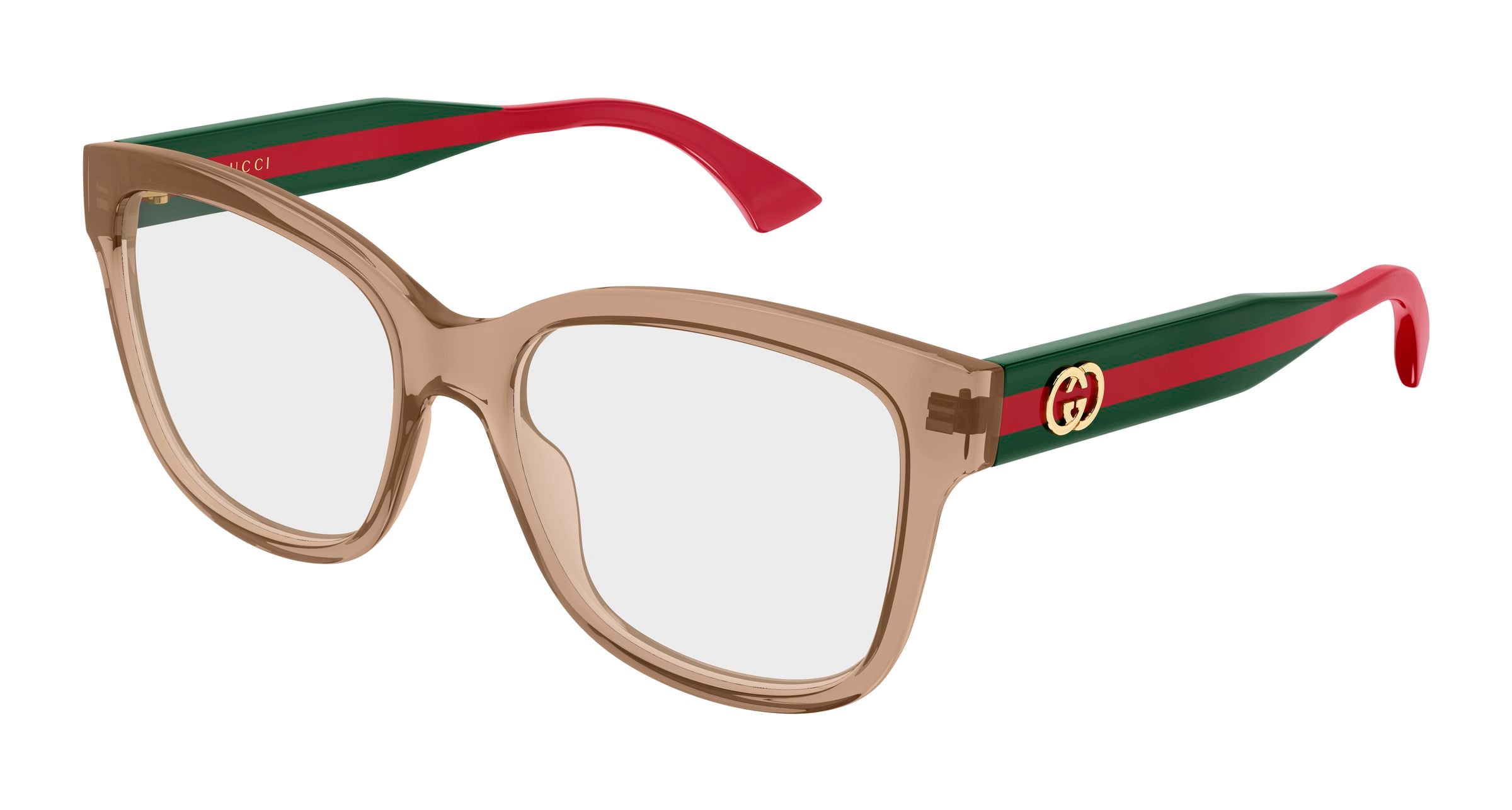 Gucci Donna Gucci GG0038ONN 005 Montature da vista Acetato Marrone Trasparente Farfalla