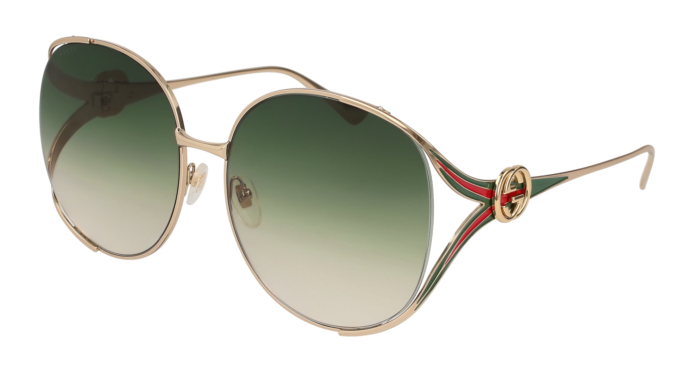 Gucci Donna Gucci GG0225S 003 Occhiali da sole Metallo Oro Verde Rotonda Normale