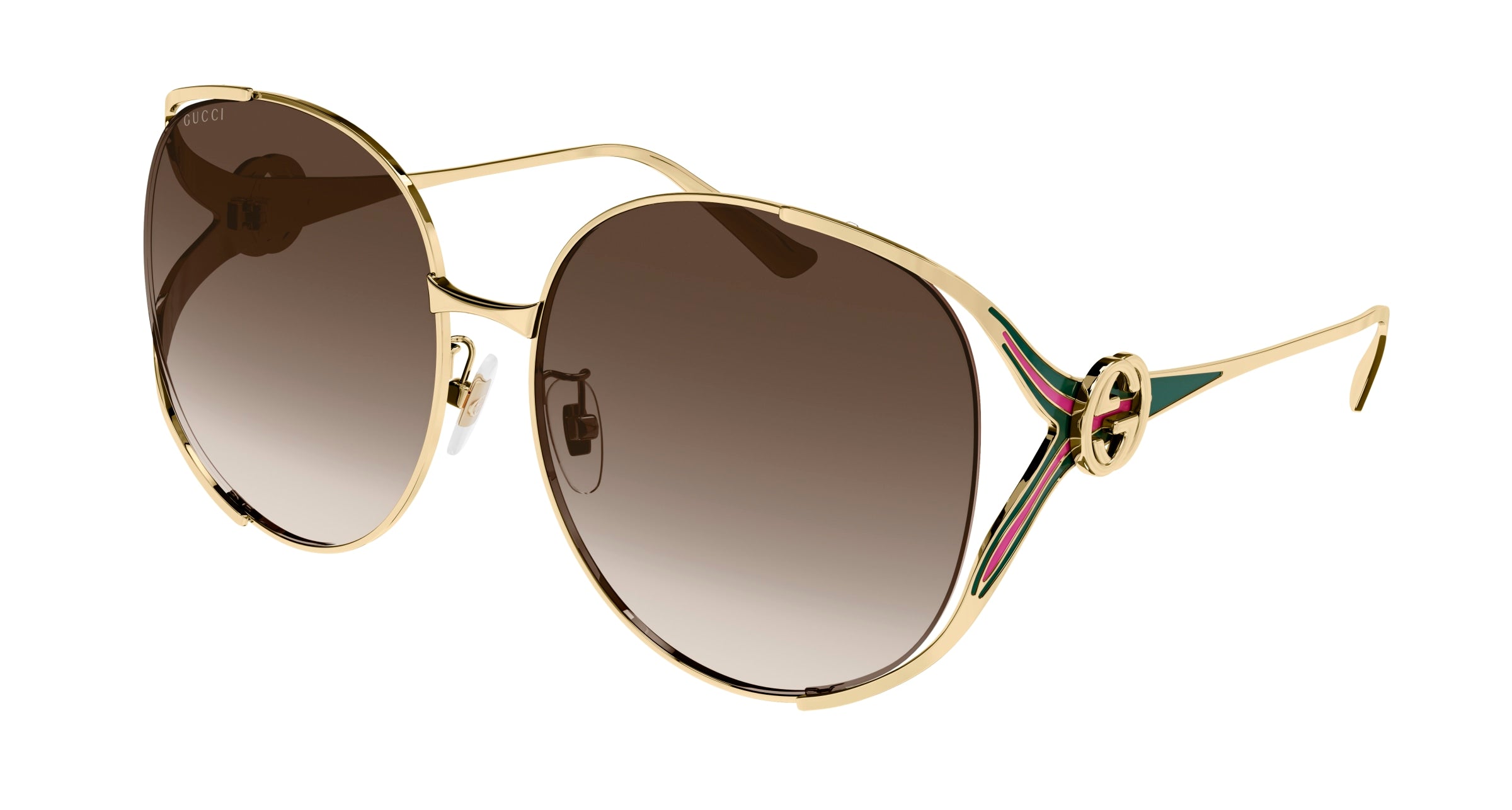 Gucci Donna Gucci GG0225S 007 Occhiali da sole Metallo Oro Marrone Oversize Normale Sfumato