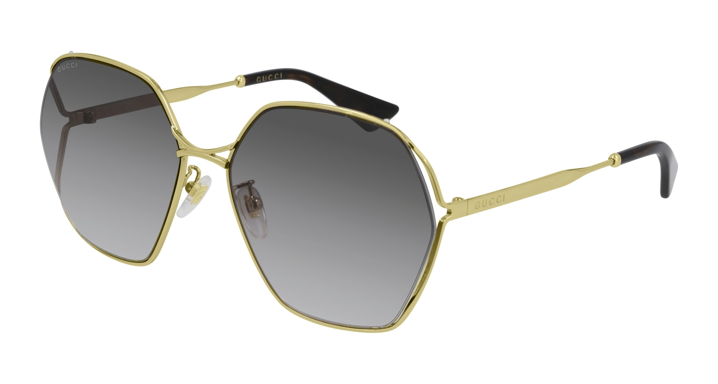 Gucci Donna Gucci GG0818SA 001 Occhiali da sole Metallo Oro Grigio Geometrica Normale Sfumato