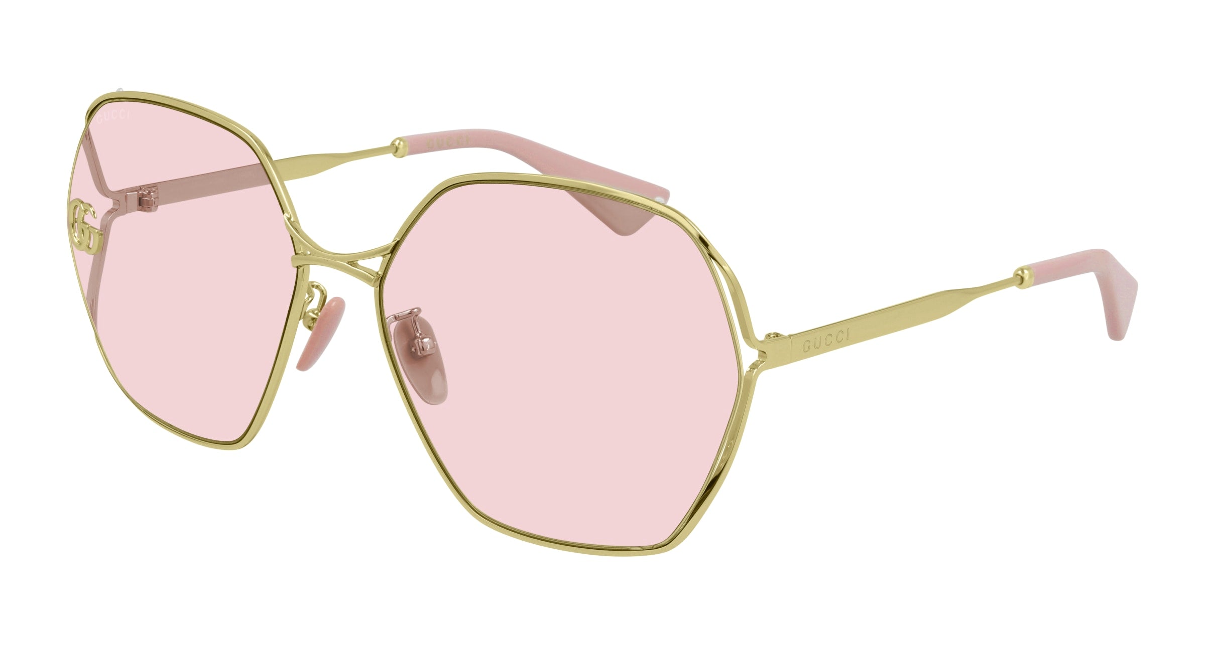 Gucci Donna Gucci GG0818SA 003 Occhiali da sole Metallo Oro Rosa Geometrica Normale