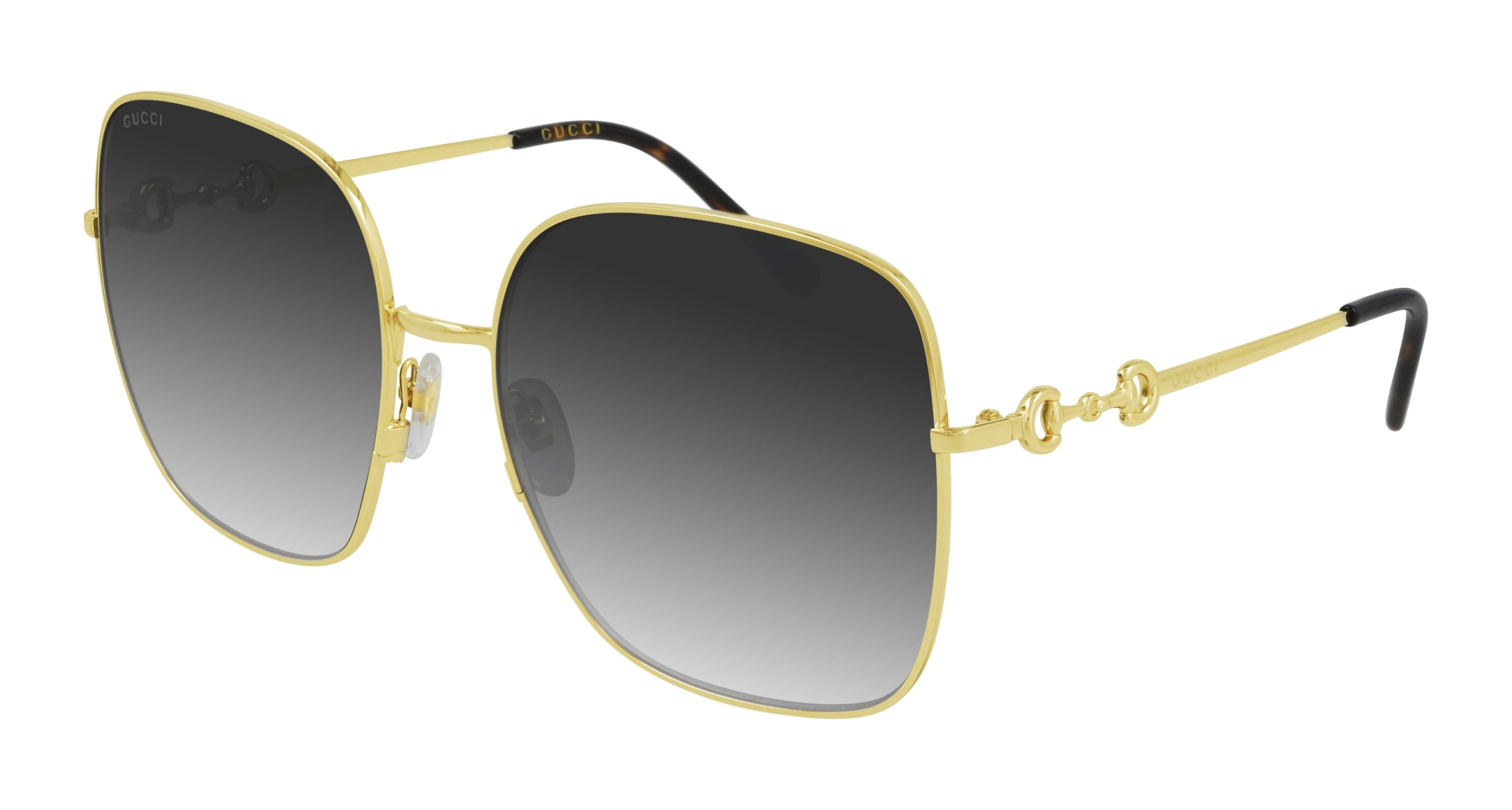 Gucci Donna Gucci GG0879S 001 Occhiali da sole Metallo Oro Grigio Squadrata Normale Sfumato