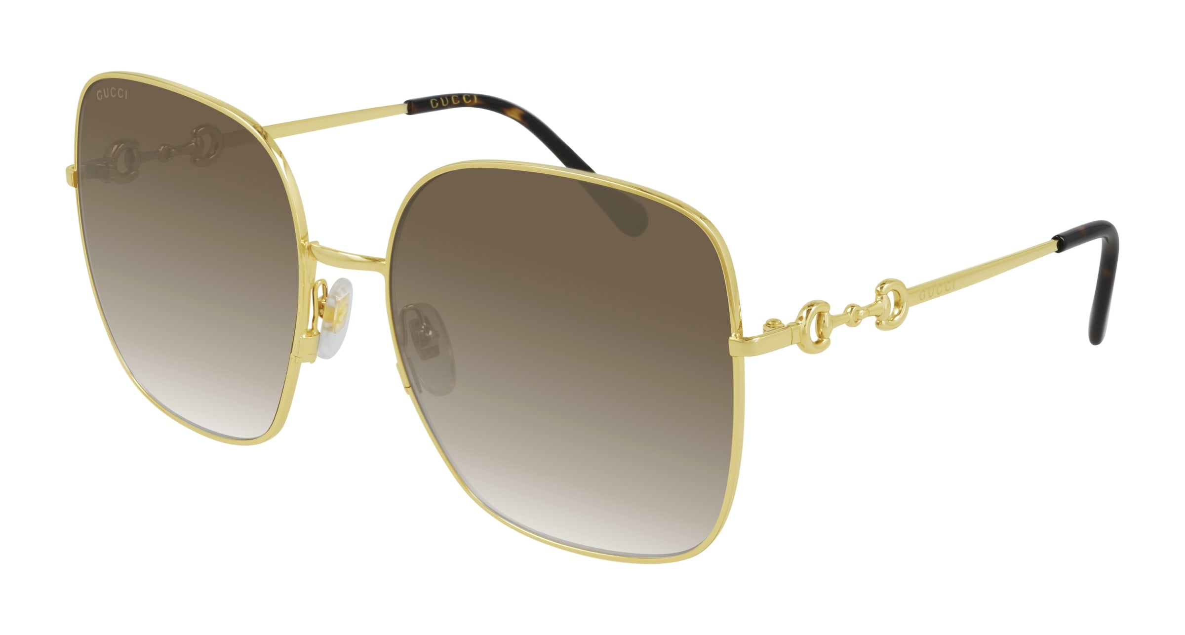 Gucci Donna Gucci GG0879S 002 Occhiali da sole Metallo Oro Marrone Squadrata Normale Sfumato