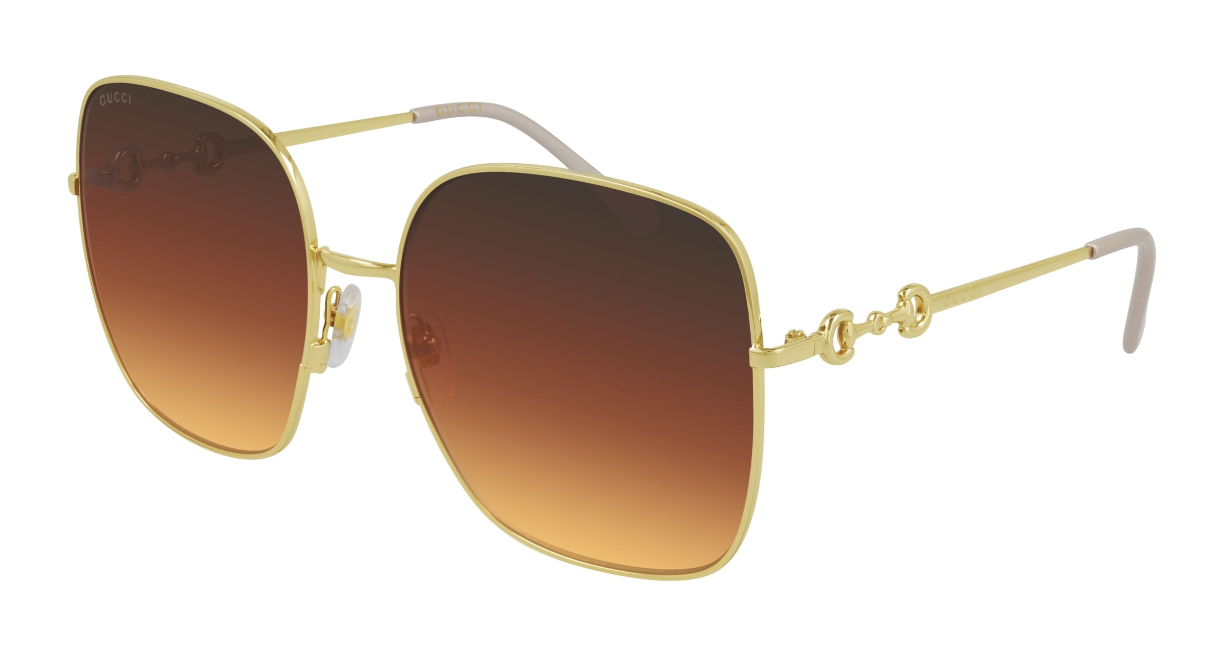 Gucci Donna Gucci GG0879S 004 Occhiali da sole Metallo Oro Marrone Squadrata Normale Sfumato