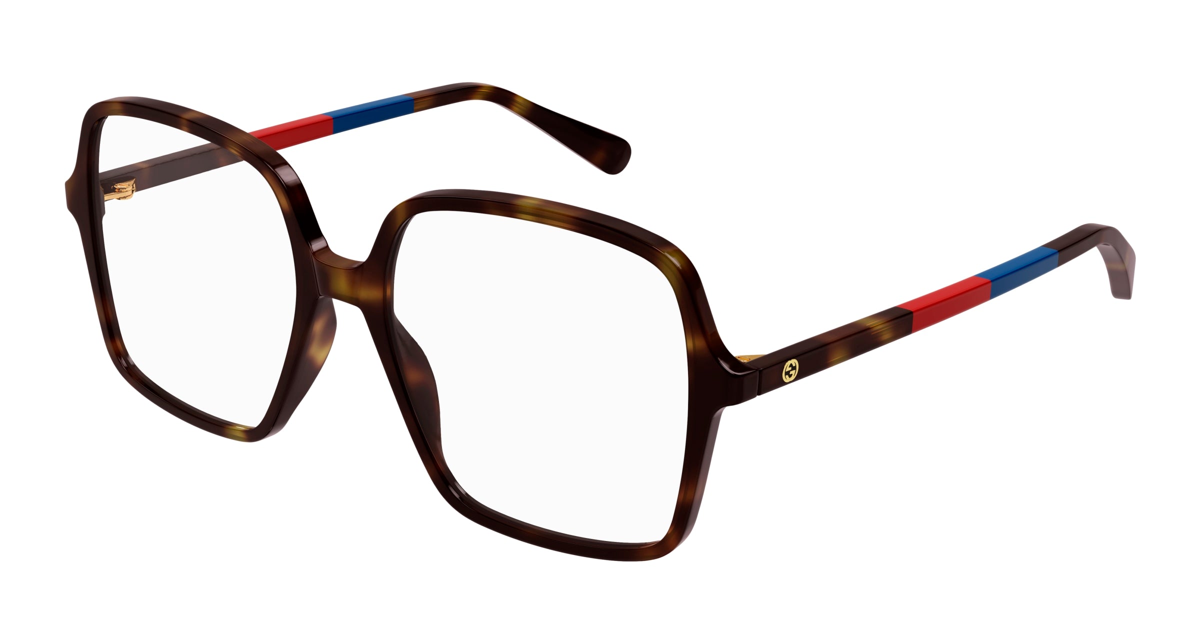 Gucci Donna Gucci GG1003O 009 Montature da vista Acetato Havana Trasparente Squadrata