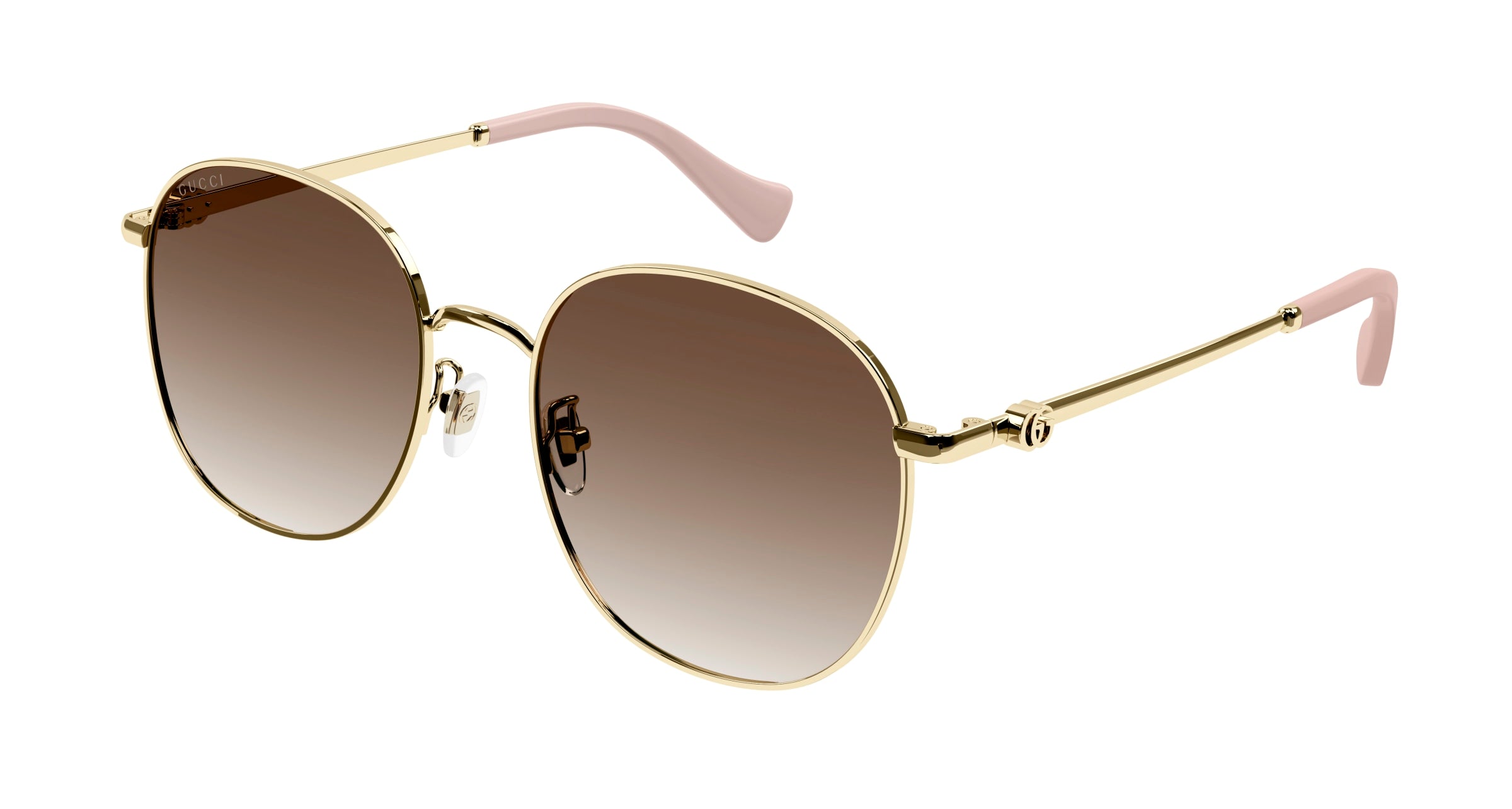 Gucci Donna Gucci GG1142SA 002 Occhiali da sole Metallo Oro Marrone Squadrata Normale Sfumato