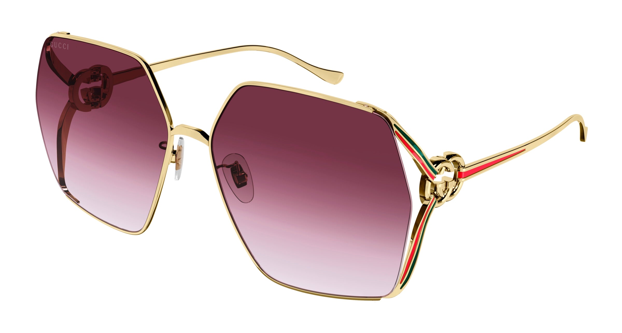 Gucci Donna Gucci GG1322SA 003 Occhiali da sole Metallo Oro Rosso Squadrata Normale Sfumato