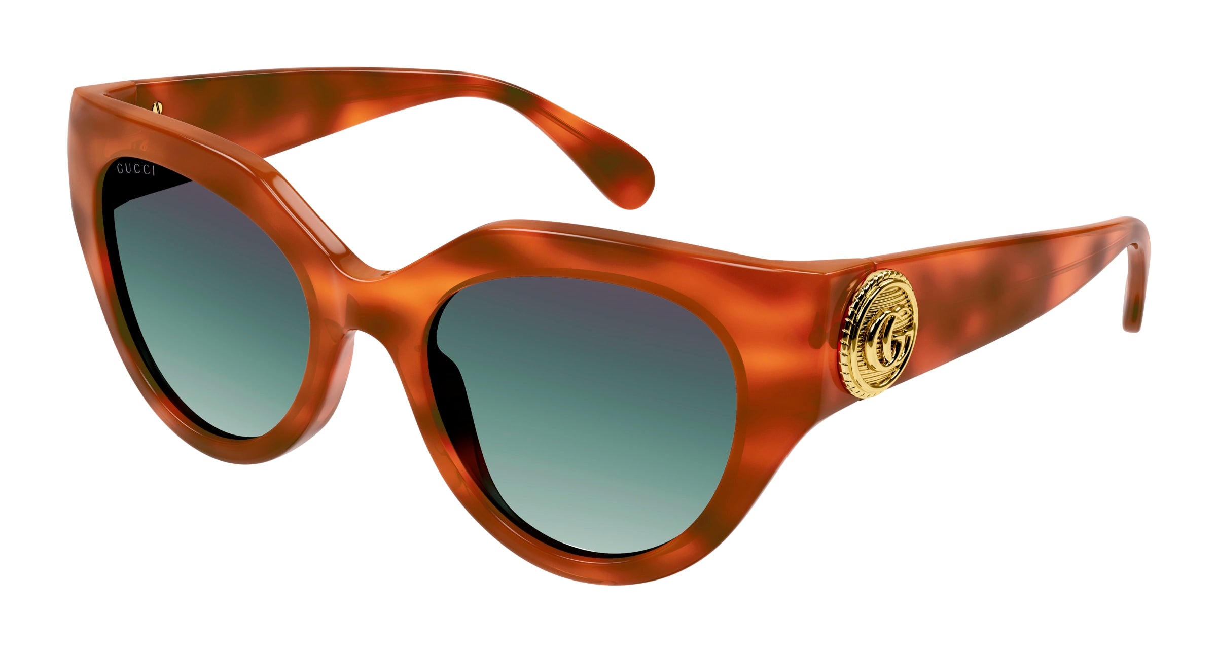 Gucci Donna Gucci GG1408S 004 Occhiali da sole Acetato Havana Verde Cat Eye Sfumato