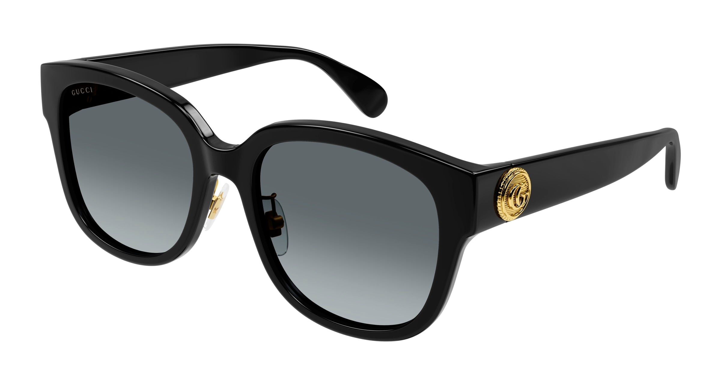 Gucci Donna Gucci GG1409SK 001 Occhiali da sole Acetato Nero Grigio Rotonda Sfumato