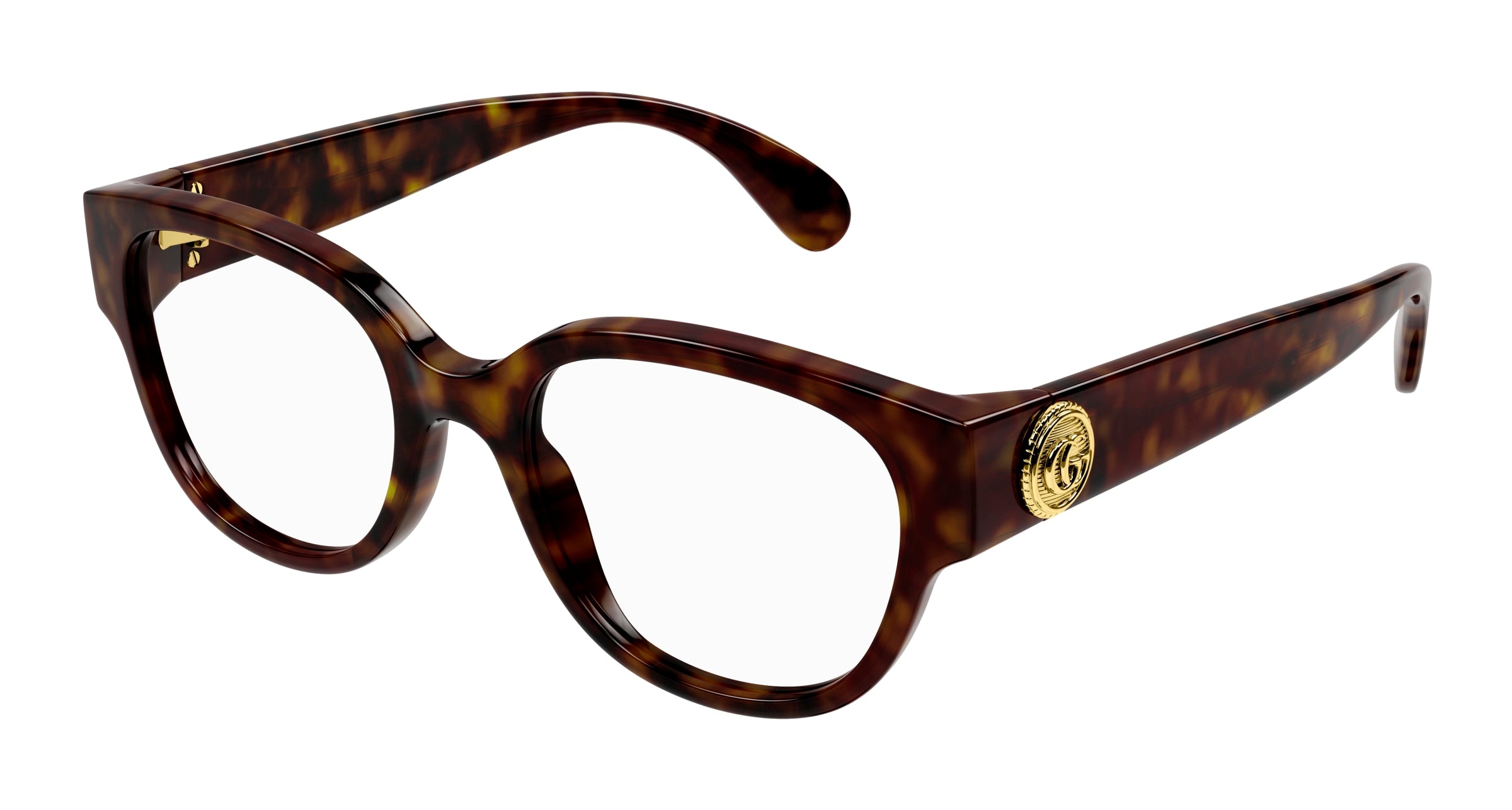 Gucci Donna Gucci GG1411O 005 Montature da vista Acetato Havana Trasparente Rotonda