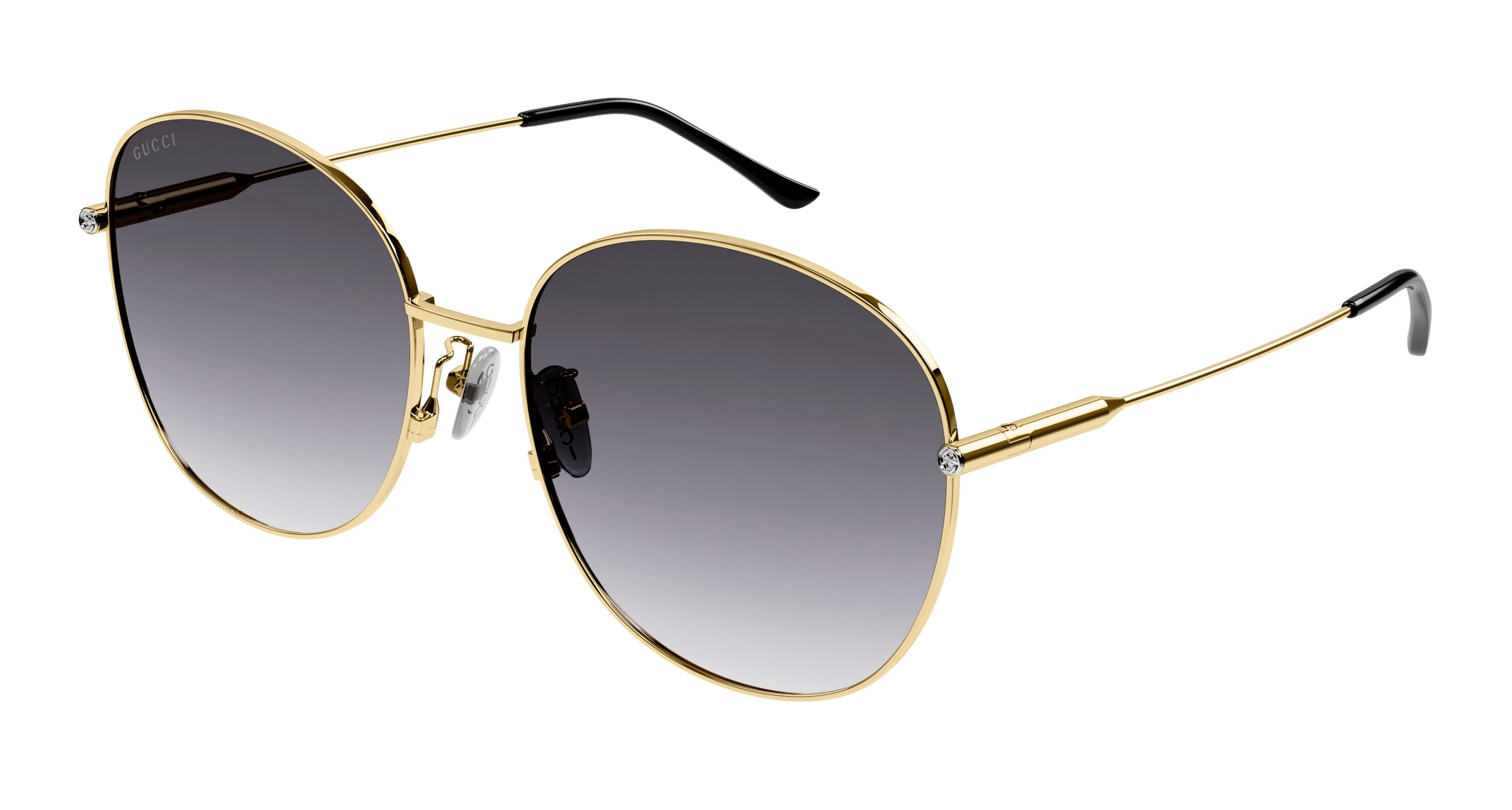 Gucci Donna Gucci GG1416SK 001 Occhiali da sole Metallo Oro Grigio Squadrata Normale Sfumato