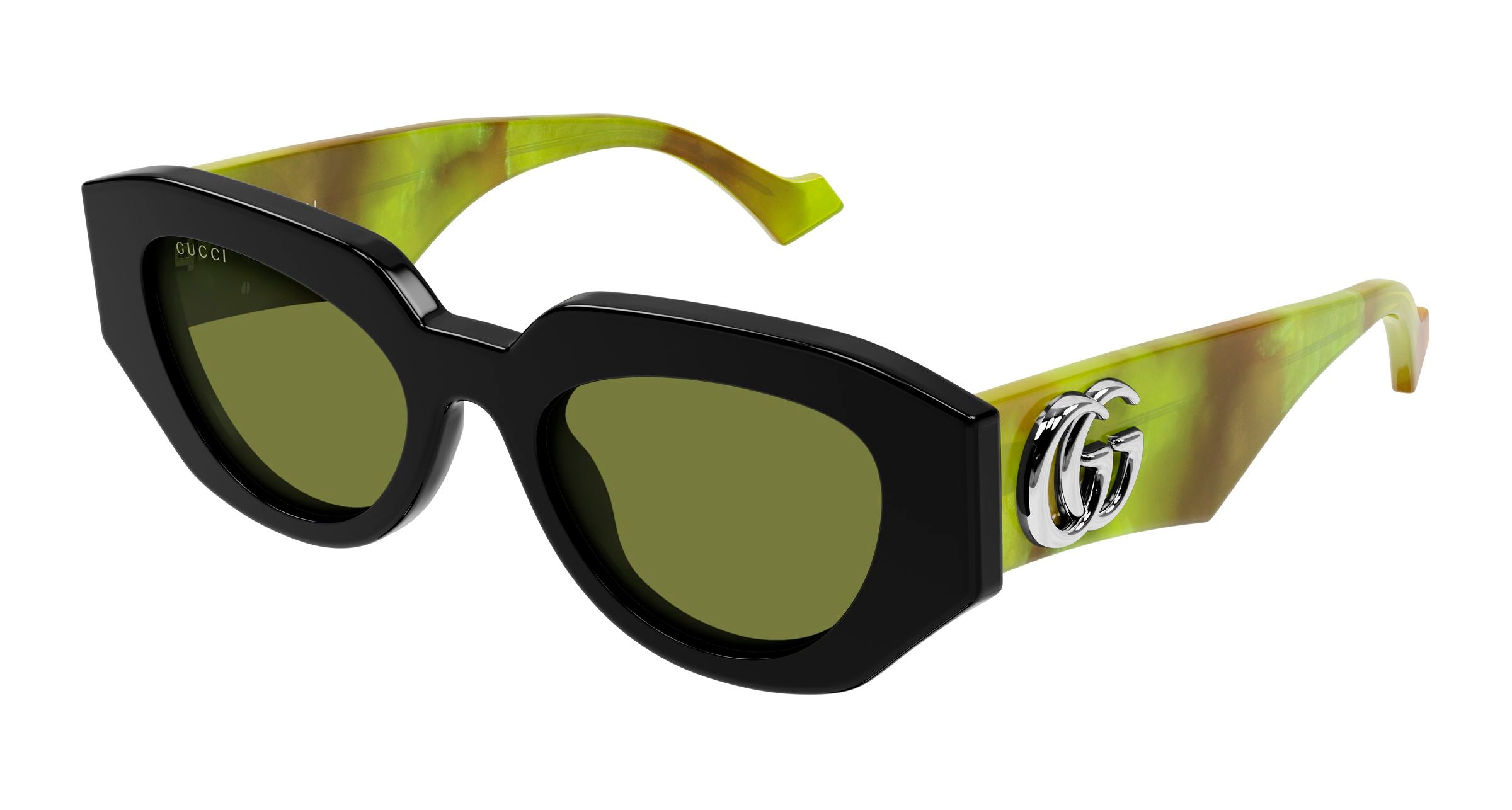 Gucci Donna Gucci GG1421S 010 Occhiali da sole Acetato Nero Verde Geometrica Gucci Donna Gucci GG1421S 010 Occhiali da sole Acetato Nero Verde Geometrica