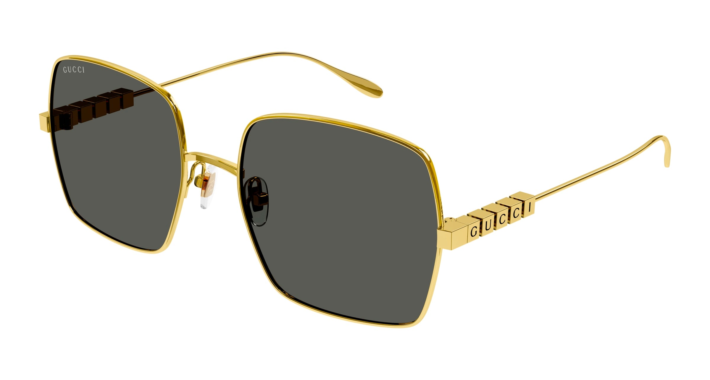 Gucci Donna Gucci GG1434S 001 Occhiali da sole Metallo Oro Grigio Squadrata Normale