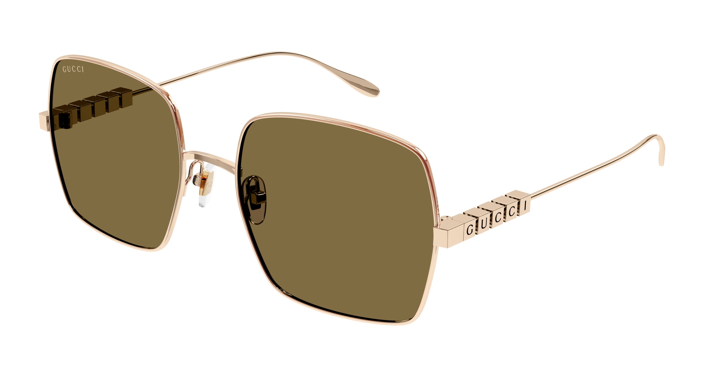 Gucci Donna Gucci GG1434S 002 Occhiali da sole Metallo Oro Marrone Squadrata Normale