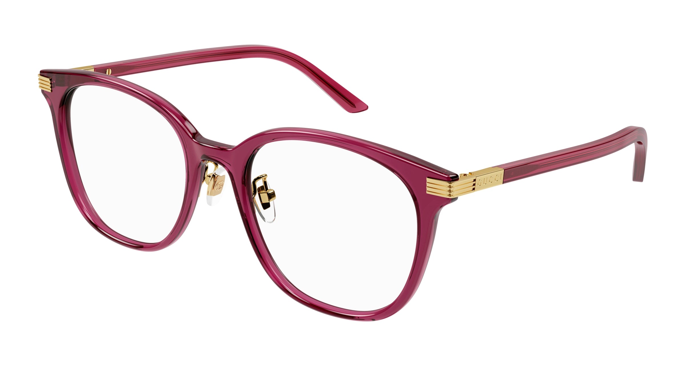 Gucci Donna Gucci GG1453OK 003 Montature da vista Acetato Bordeaux Trasparente Rotonda