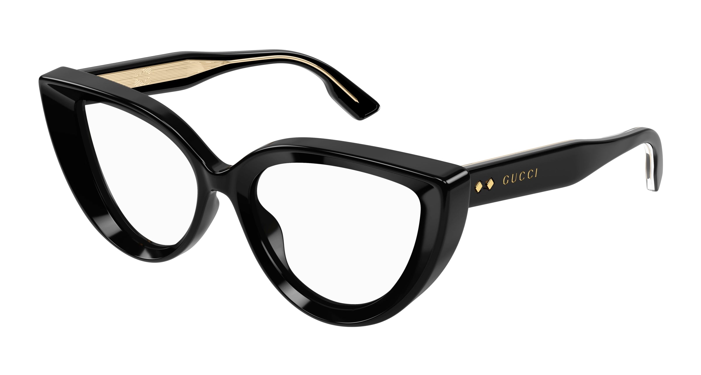 Gucci Donna Gucci GG1530O 001 Montature da vista Acetato Nero Trasparente Cat Eye Gucci Donna Gucci GG1530O 001 Montature da vista Acetato Nero Trasparente Cat Eye