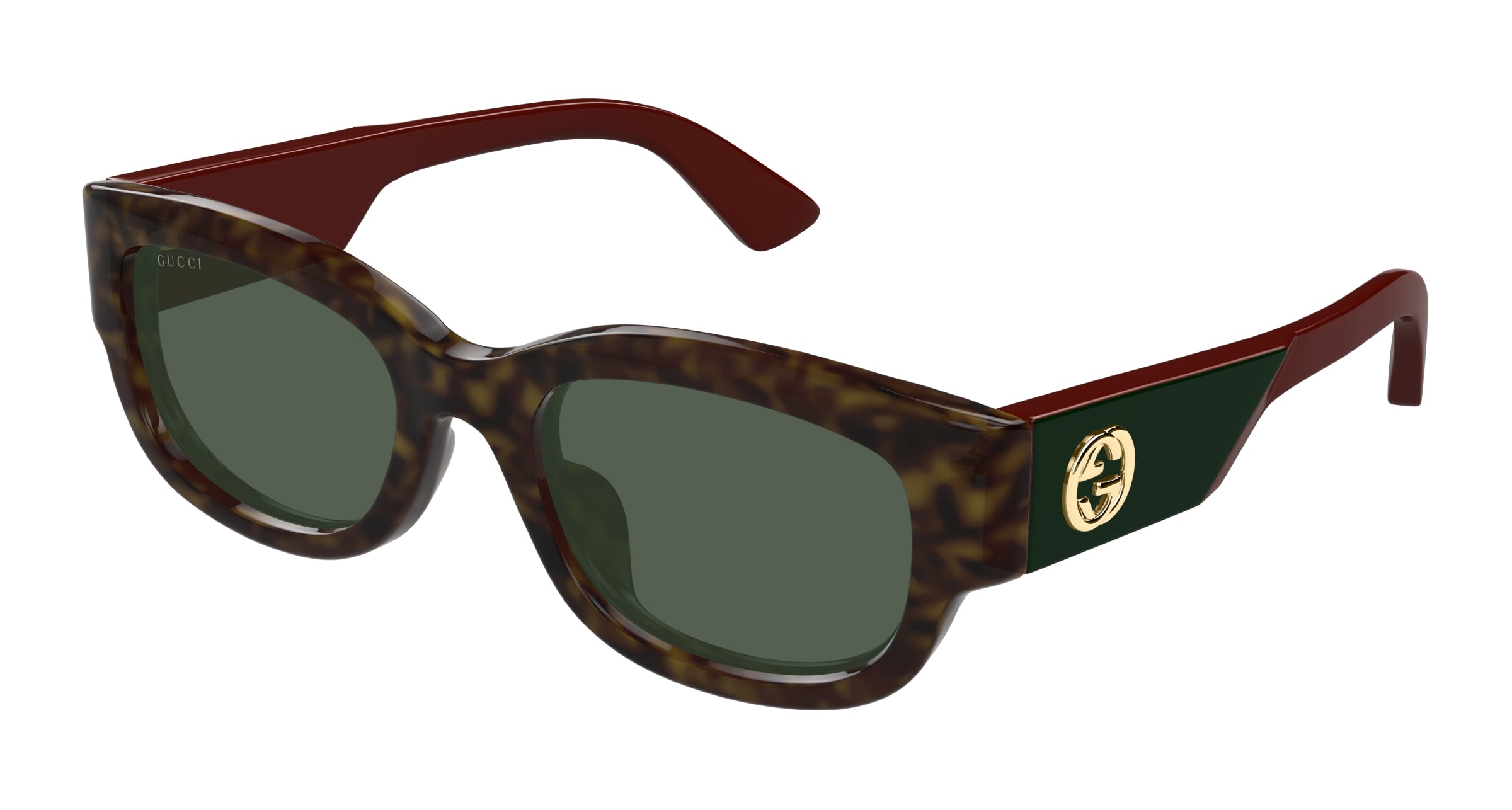 Gucci Donna Gucci GG1667SK 002 Occhiali da sole Acetato Havana Verde Rotonda