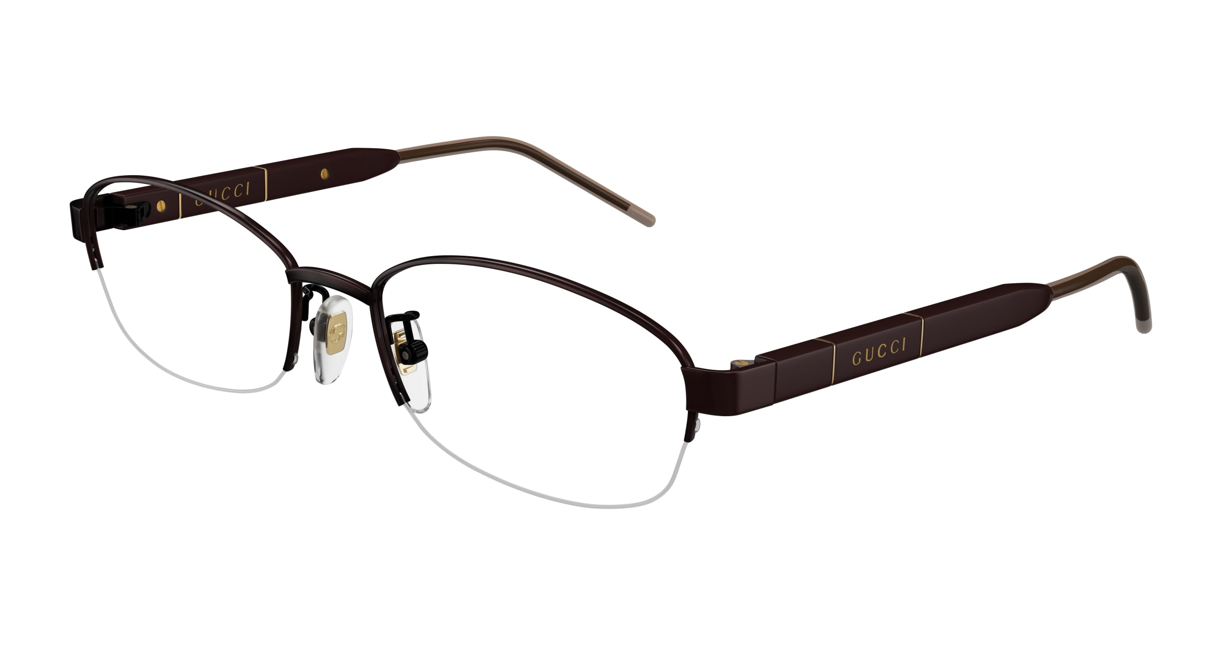 Gucci Donna Gucci GG1742OJ 002 Montature da vista Titanio Marrone Trasparente Rotonda Gucci Donna Gucci GG1742OJ 002 Montature da vista Titanio Marrone Trasparente Rotonda
