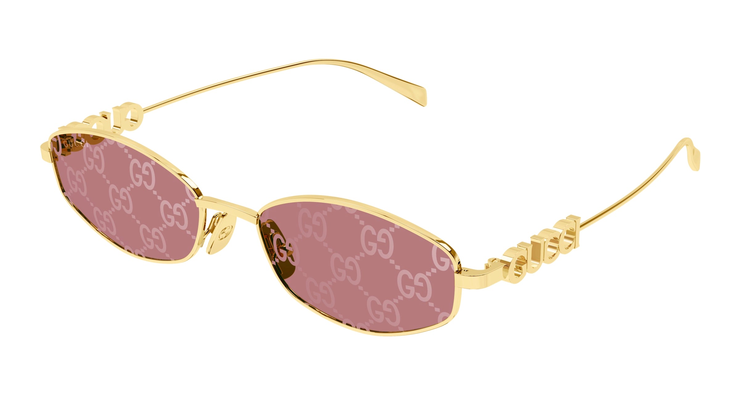 Gucci Donna Gucci GG1802S 002 Occhiali da sole Metallo Oro Rosso Rotonda