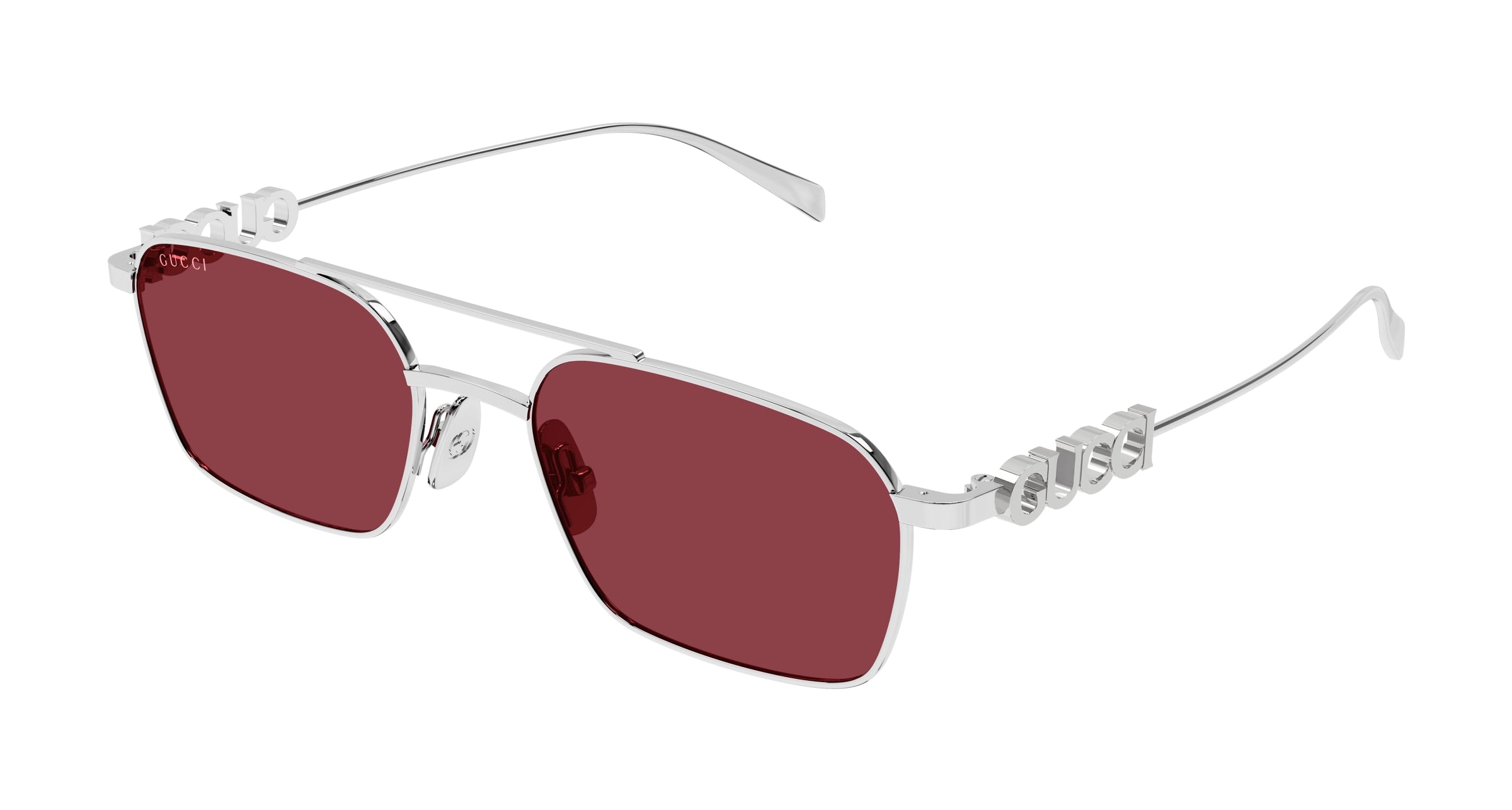 Gucci Donna Gucci GG1804S 004 Occhiali da sole Metallo Argento Rosso Squadrata