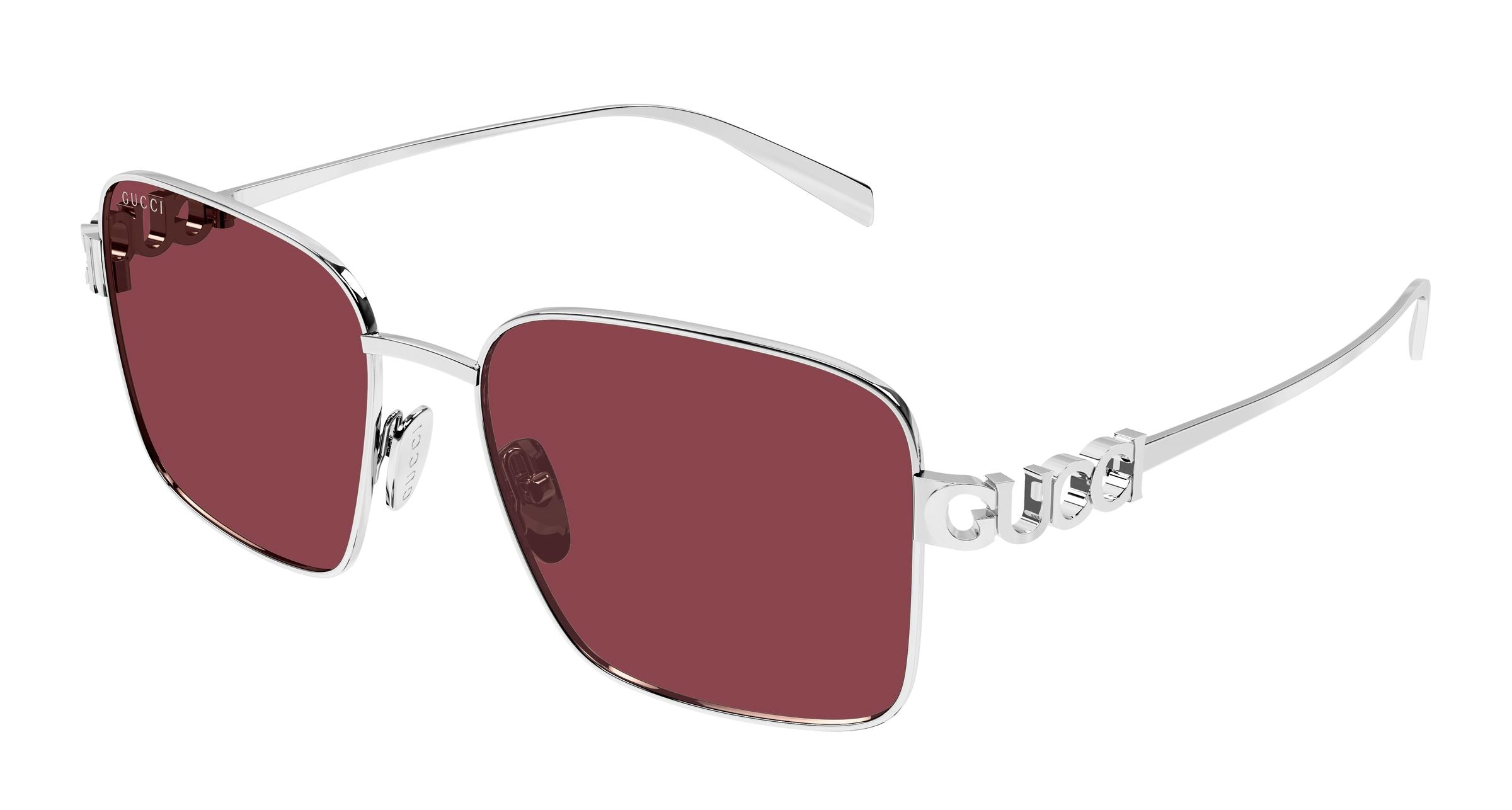 Gucci Donna Gucci GG1937S 003 Occhiali da sole Metallo Argento Rosso Squadrata