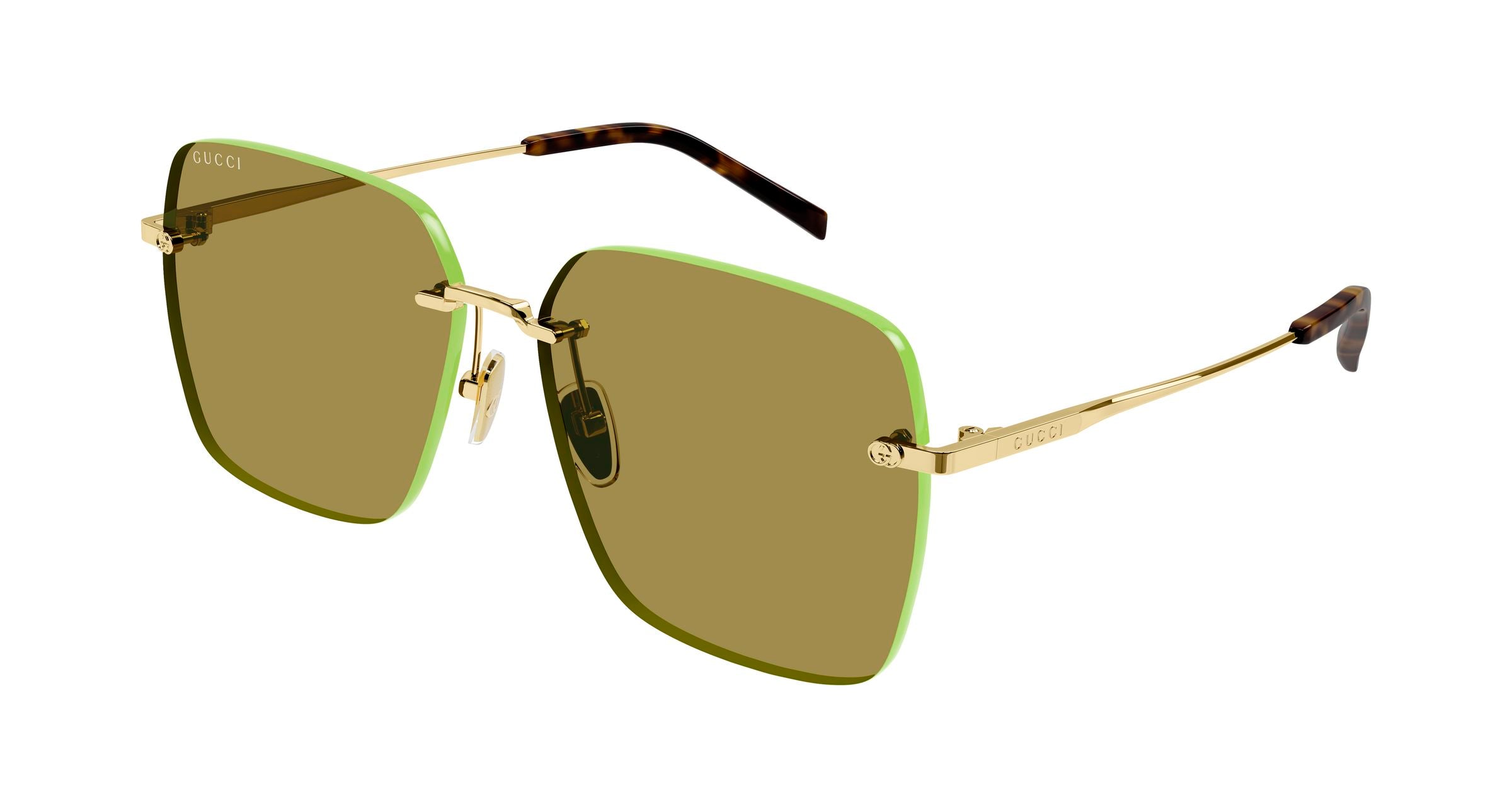 Gucci Donna Gucci GG1955SA 004 Occhiali da sole Metallo Oro Verde Squadrata