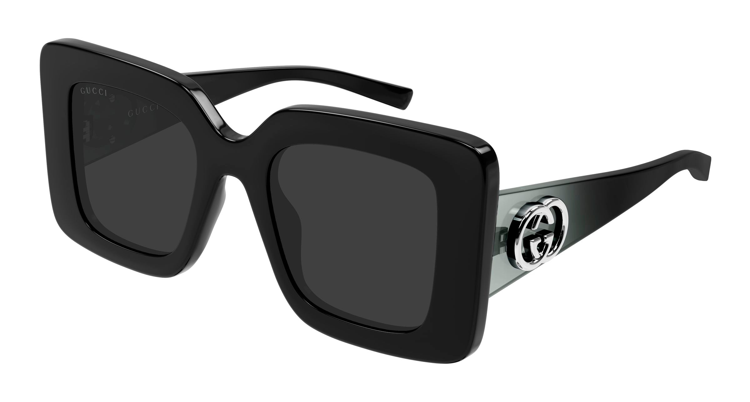 Gucci Donna Gucci GG2025S 001 Occhiali da sole Iniettato Nero Grigio Squadrata