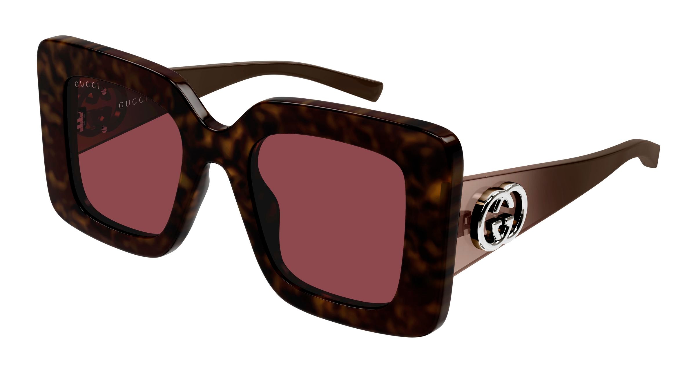 Gucci Donna Gucci GG2025S 002 Occhiali da sole Iniettato Havana Rosso Squadrata Gucci Donna Gucci GG2025S 002 Occhiali da sole Iniettato Havana Rosso Squadrata