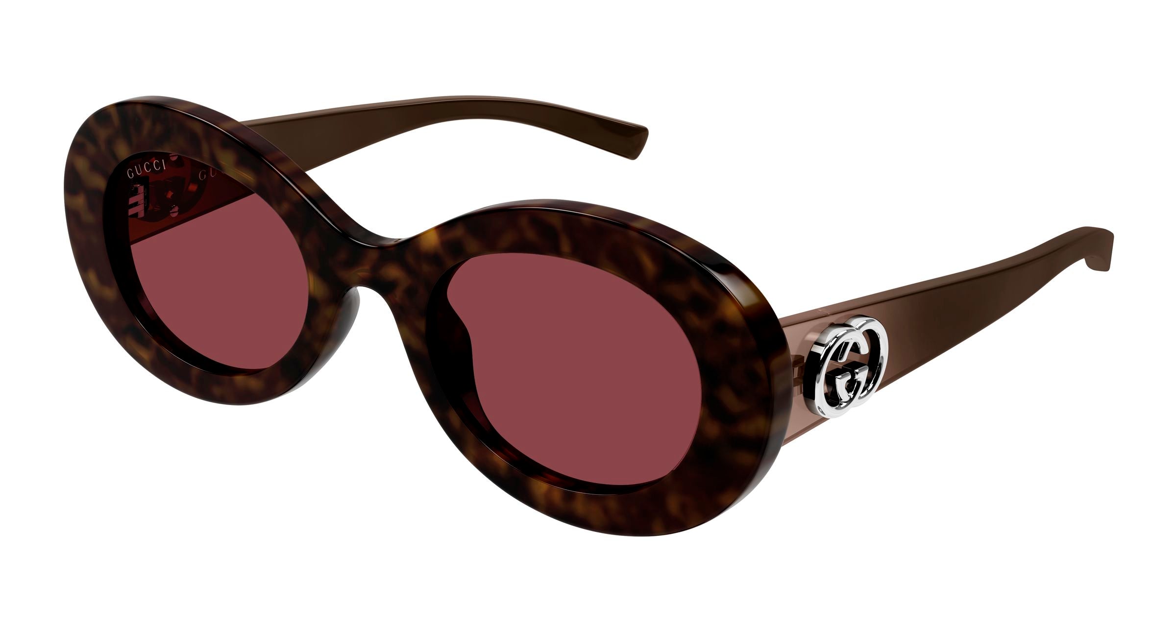 Gucci Donna Gucci GG2026S 002 Occhiali da sole Iniettato Havana Rosso Rotonda