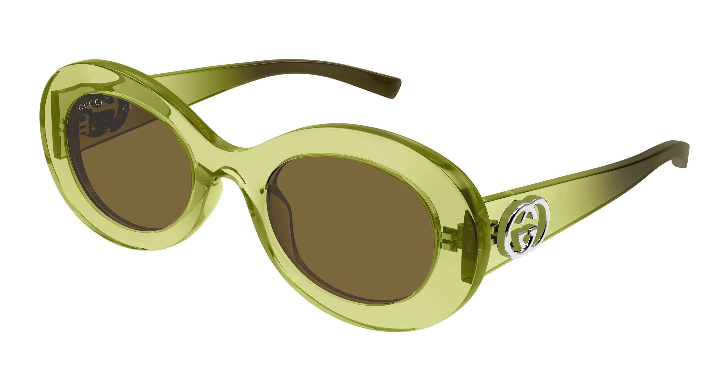 Gucci Donna Gucci GG2026S 004 Occhiali da sole Iniettato Verde Marrone Rotonda
