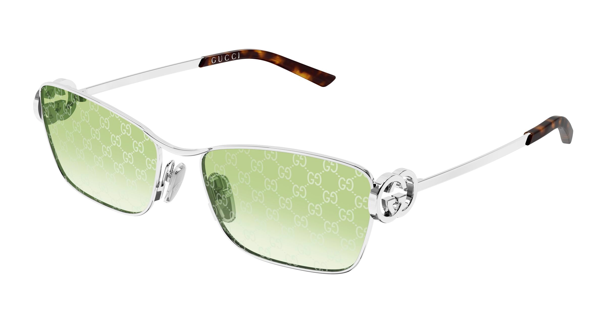 Gucci Donna Gucci GG2045S 004 Occhiali da sole Metallo Argento Verde Cat Eye Gucci Donna Gucci GG2045S 004 Occhiali da sole Metallo Argento Verde Cat Eye