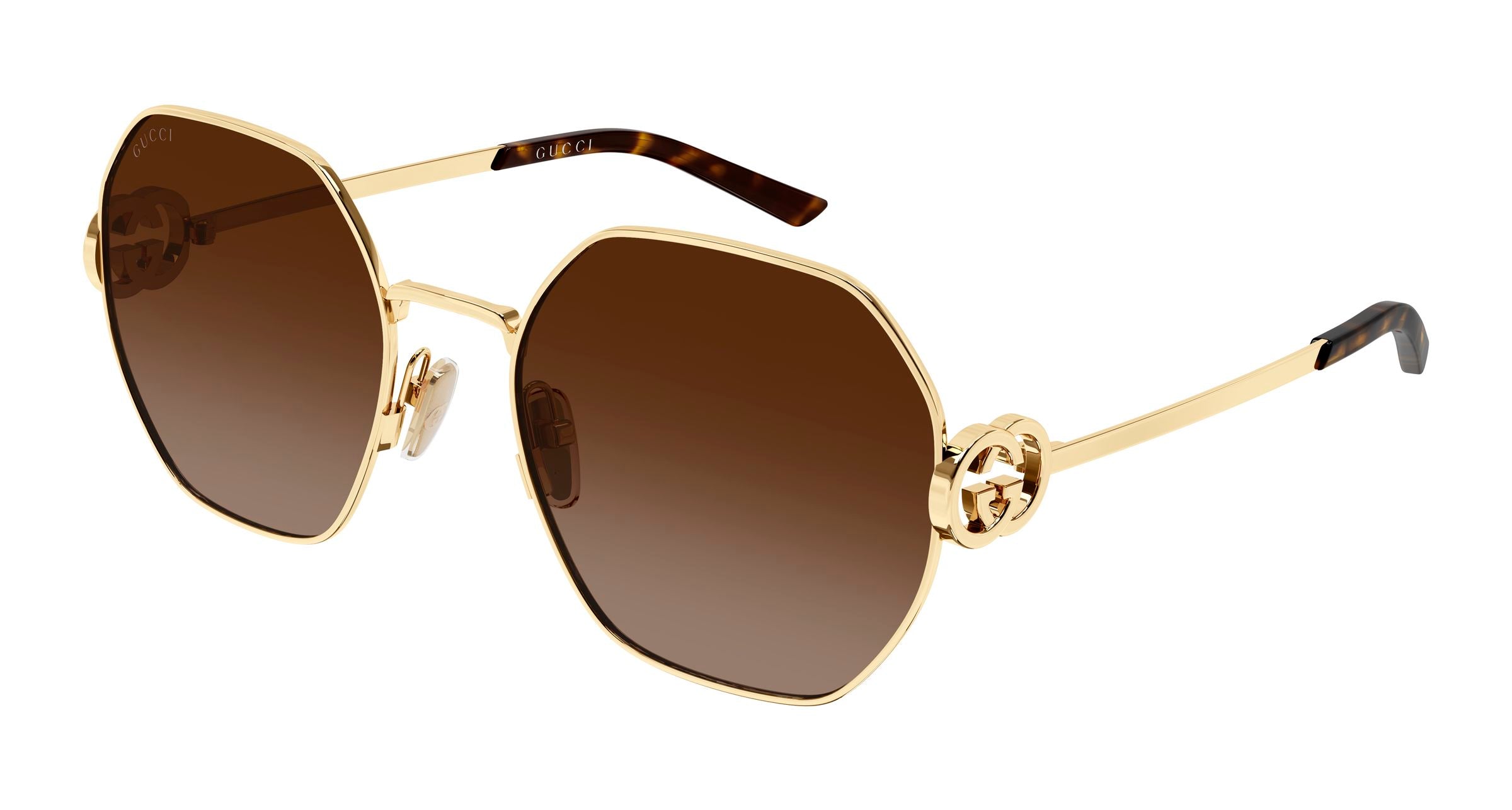Gucci Donna Gucci GG2046S 003 Occhiali da sole Metallo Oro Marrone Geometrica