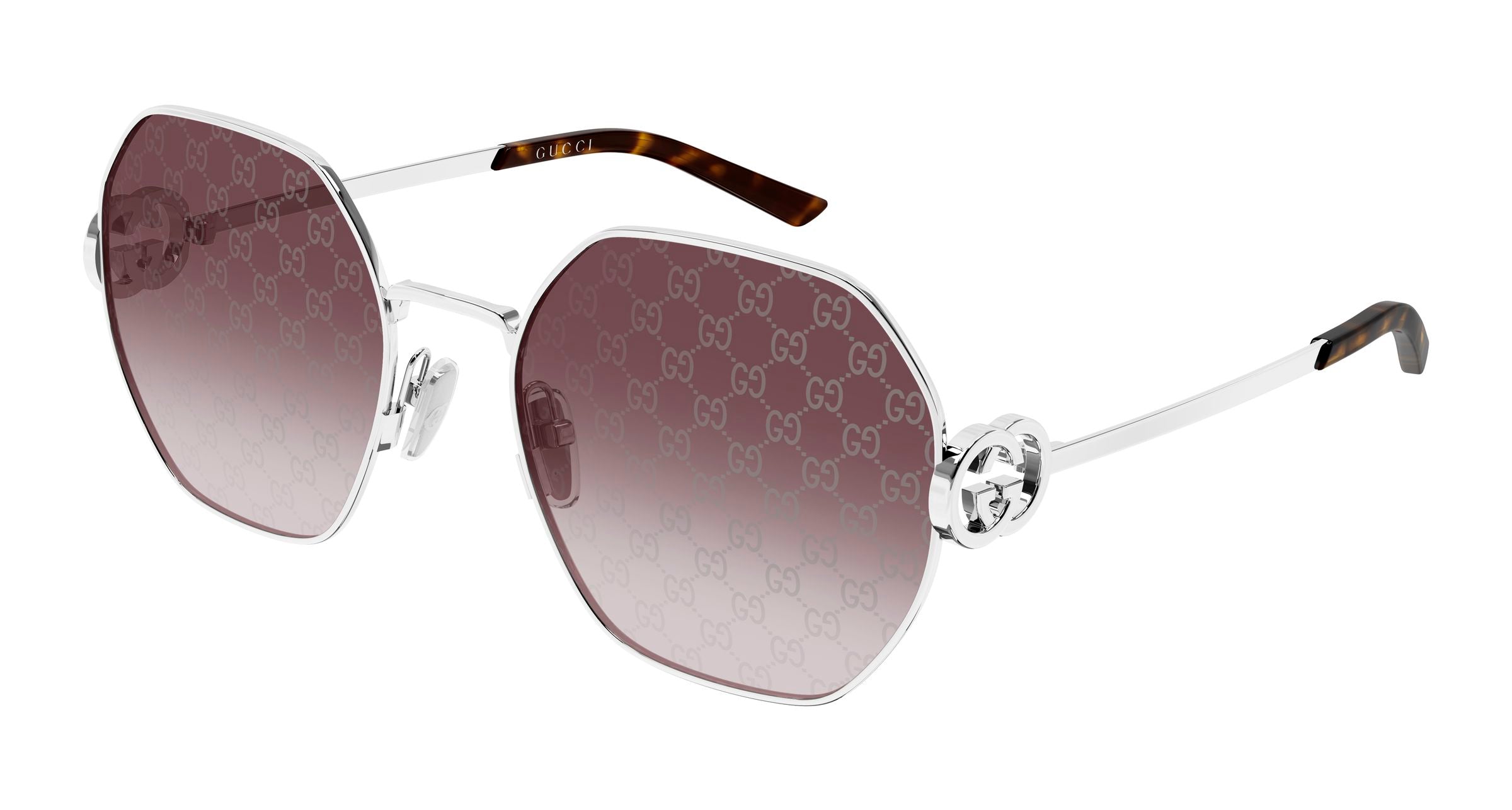 Gucci Donna Gucci GG2046S 004 Occhiali da sole Metallo Argento Rosso Geometrica