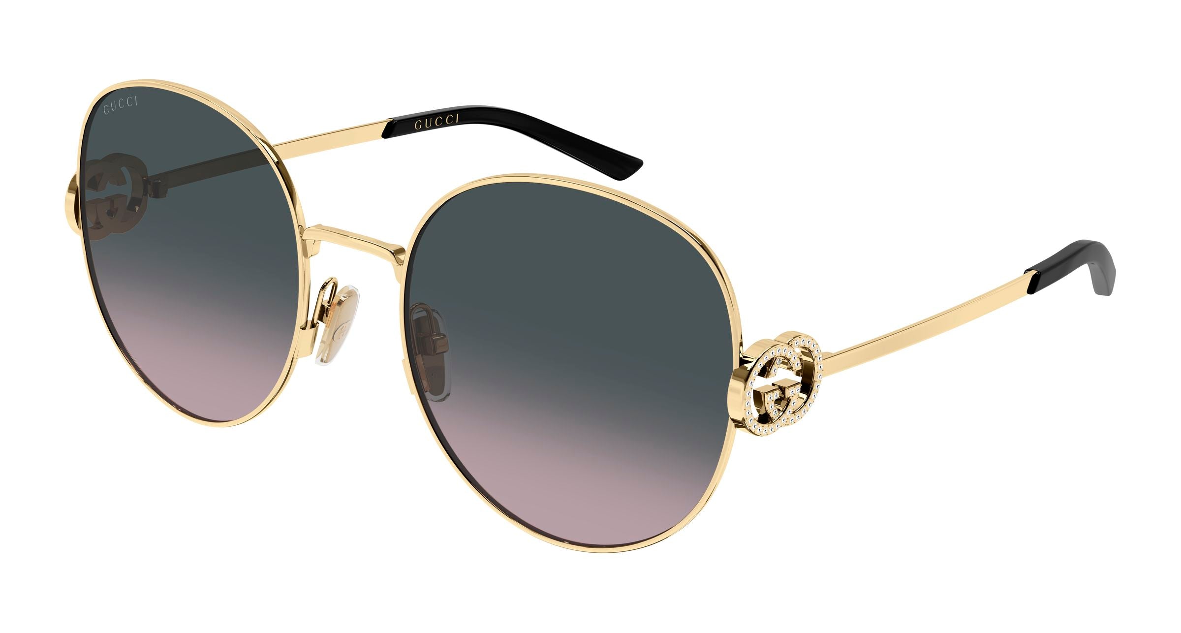 Gucci Donna Gucci GG2047S 002 Occhiali da sole Metallo Oro Grigio Rotonda
