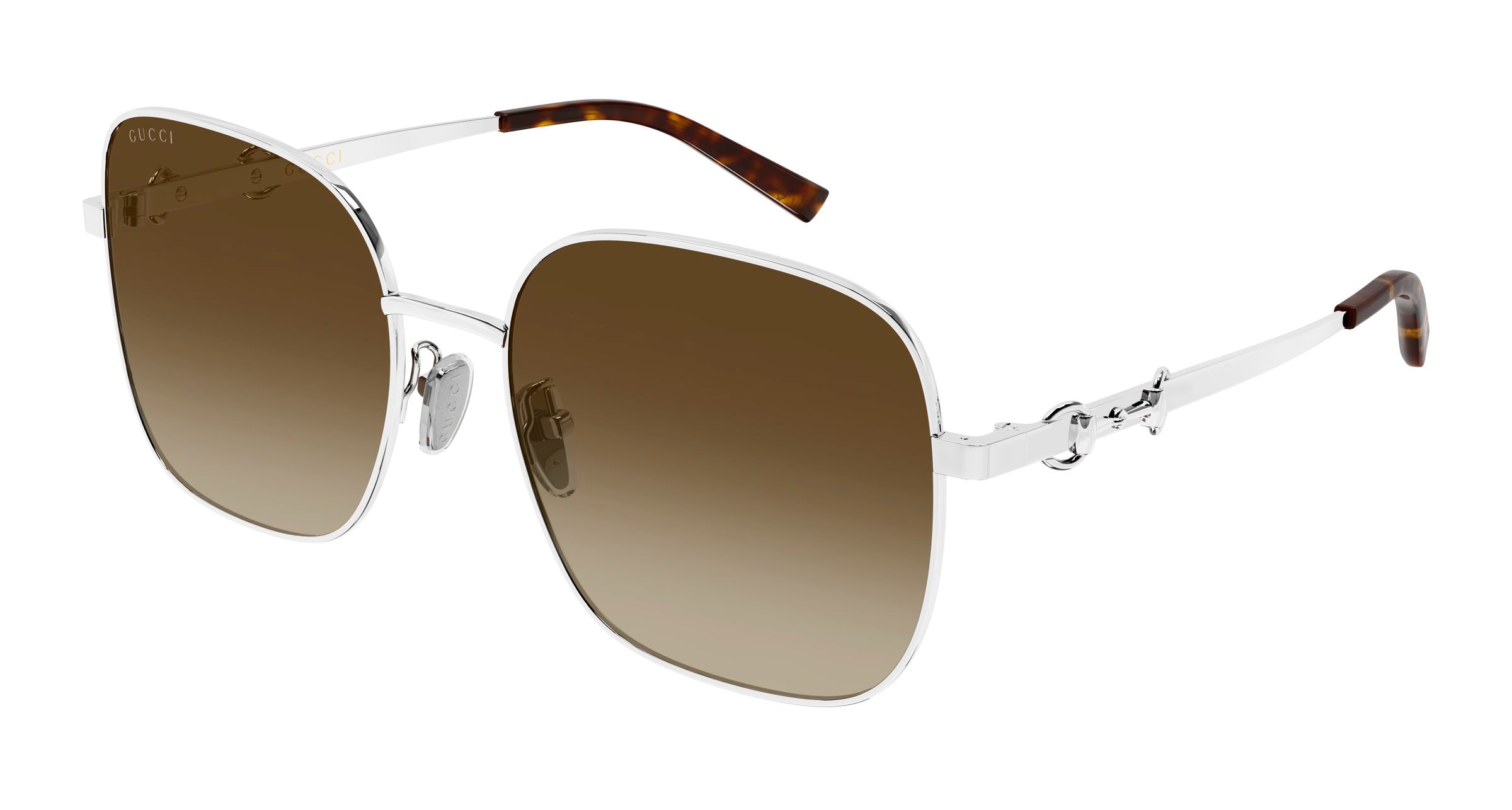 Gucci Donna Gucci GG2053S 005 Occhiali da sole Metallo Argento Marrone Squadrata
