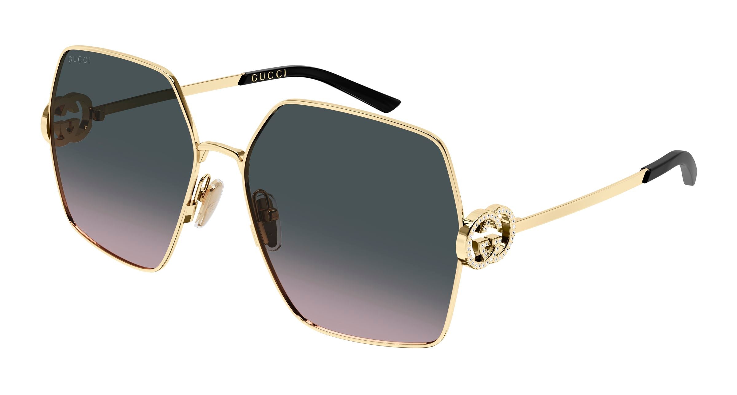 Gucci Donna Gucci GG2163S 002 Occhiali da sole Metallo Oro Grigio Squadrata