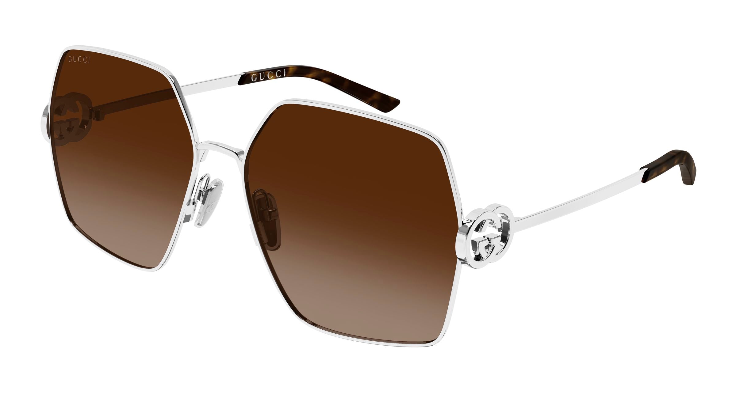 Gucci Donna Gucci GG2163S 003 Occhiali da sole Metallo Argento Marrone Squadrata