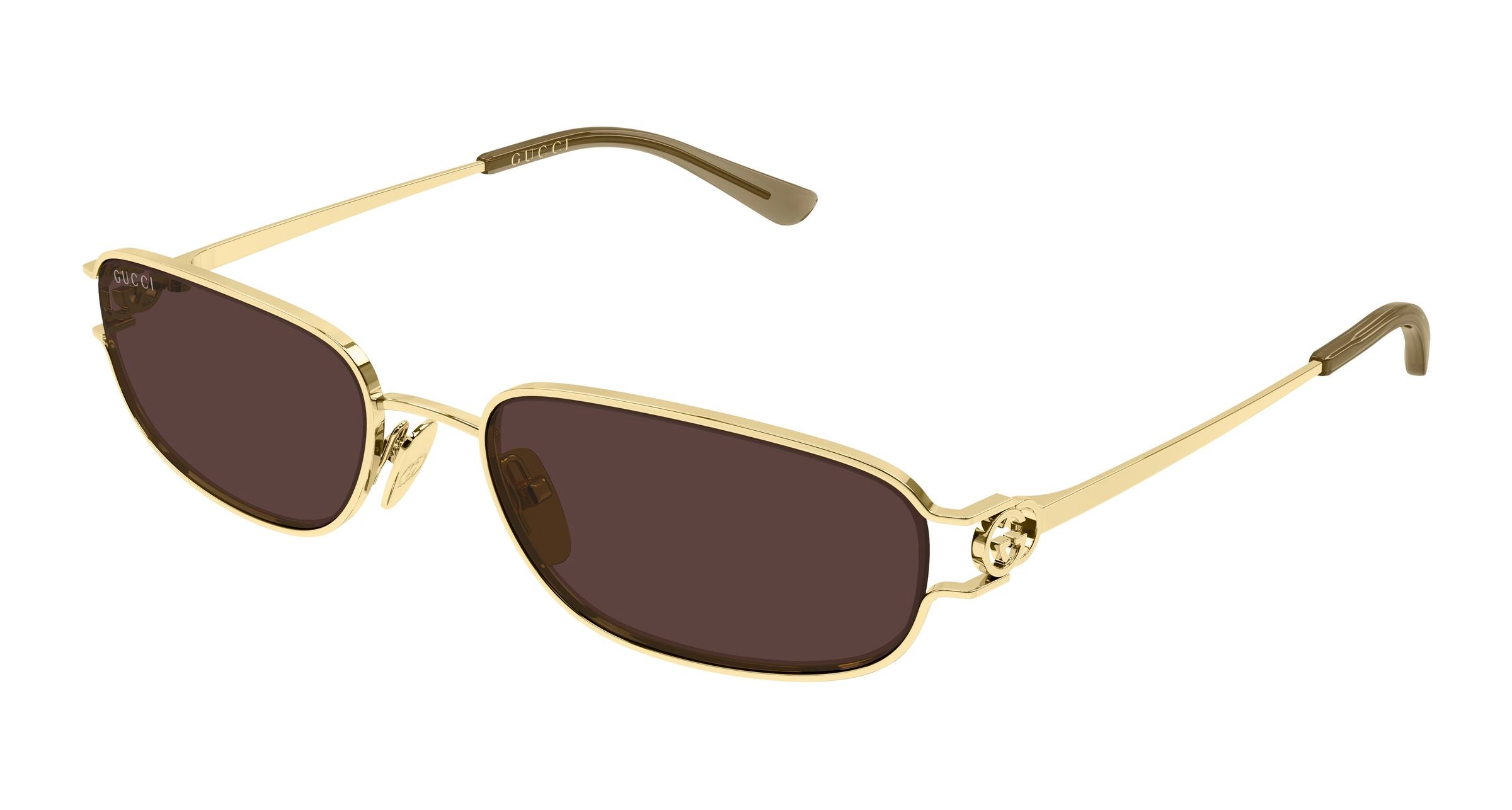 Gucci Donna Gucci GG2232S 002 Occhiali da sole Metallo Oro Marrone Squadrata Gucci Donna Gucci GG2232S 002 Occhiali da sole Metallo Oro Marrone Squadrata
