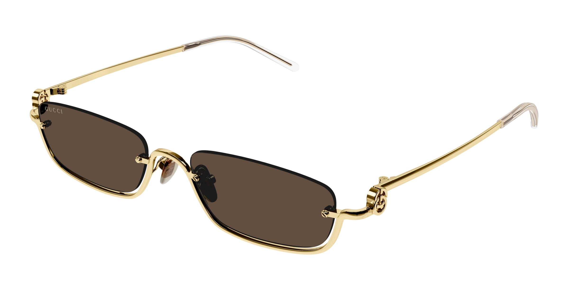 Gucci Unisex Gucci GG1278S 001 Occhiali da sole Metallo Oro Marrone Squadrata Normale