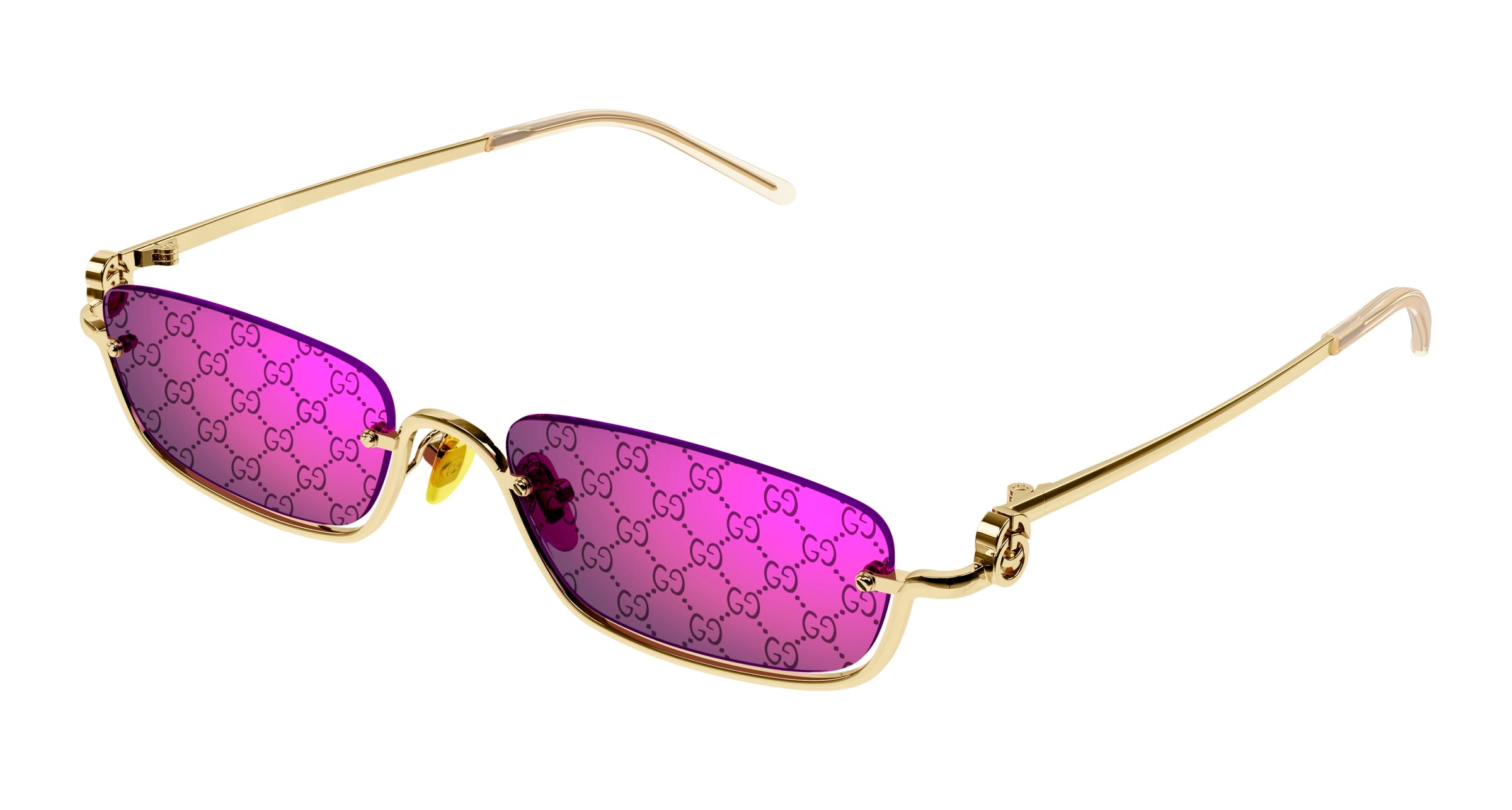 Gucci Unisex Gucci GG1278S 005 Occhiali da sole Metallo Oro Viola Squadrata Normale Decorazione