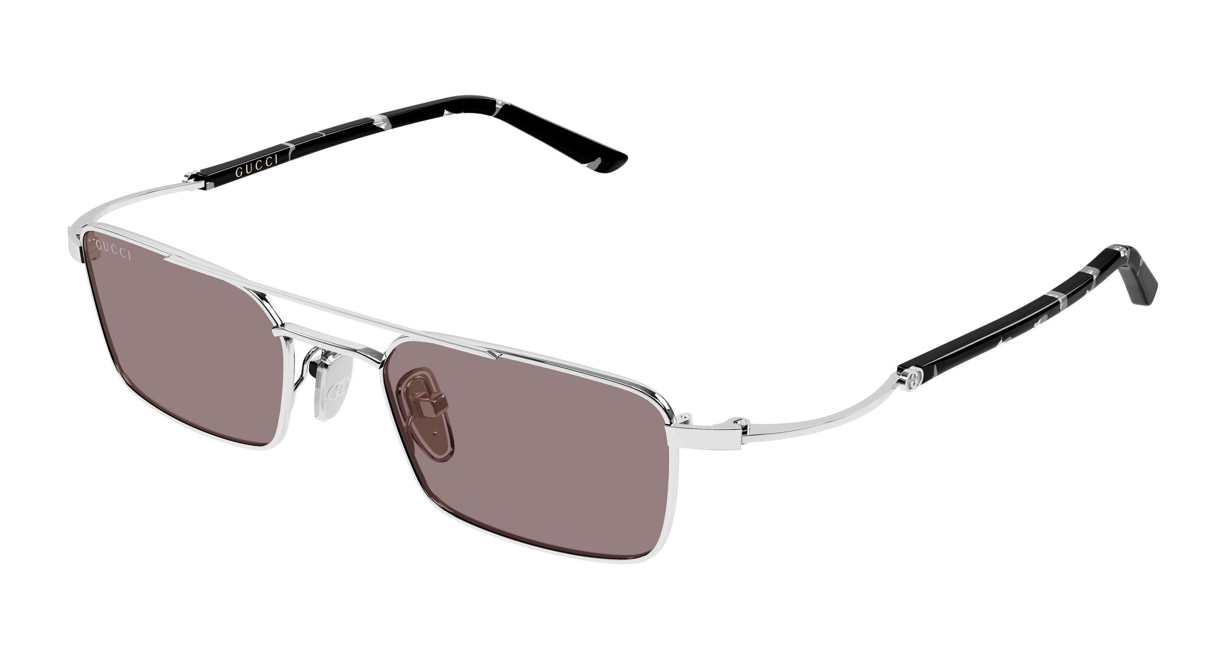 Gucci Unisex Gucci GG2258S 004 Occhiali da sole Metallo Argento Marrone Squadrata