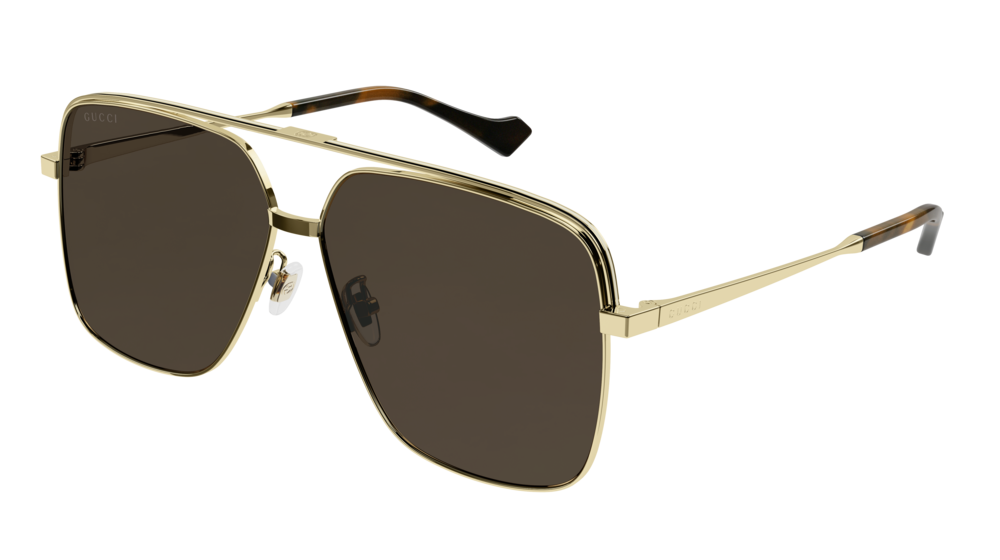 Gucci Uomo GG1099SA 003 Occhiali da sole Metallo Oro Marrone Pilot