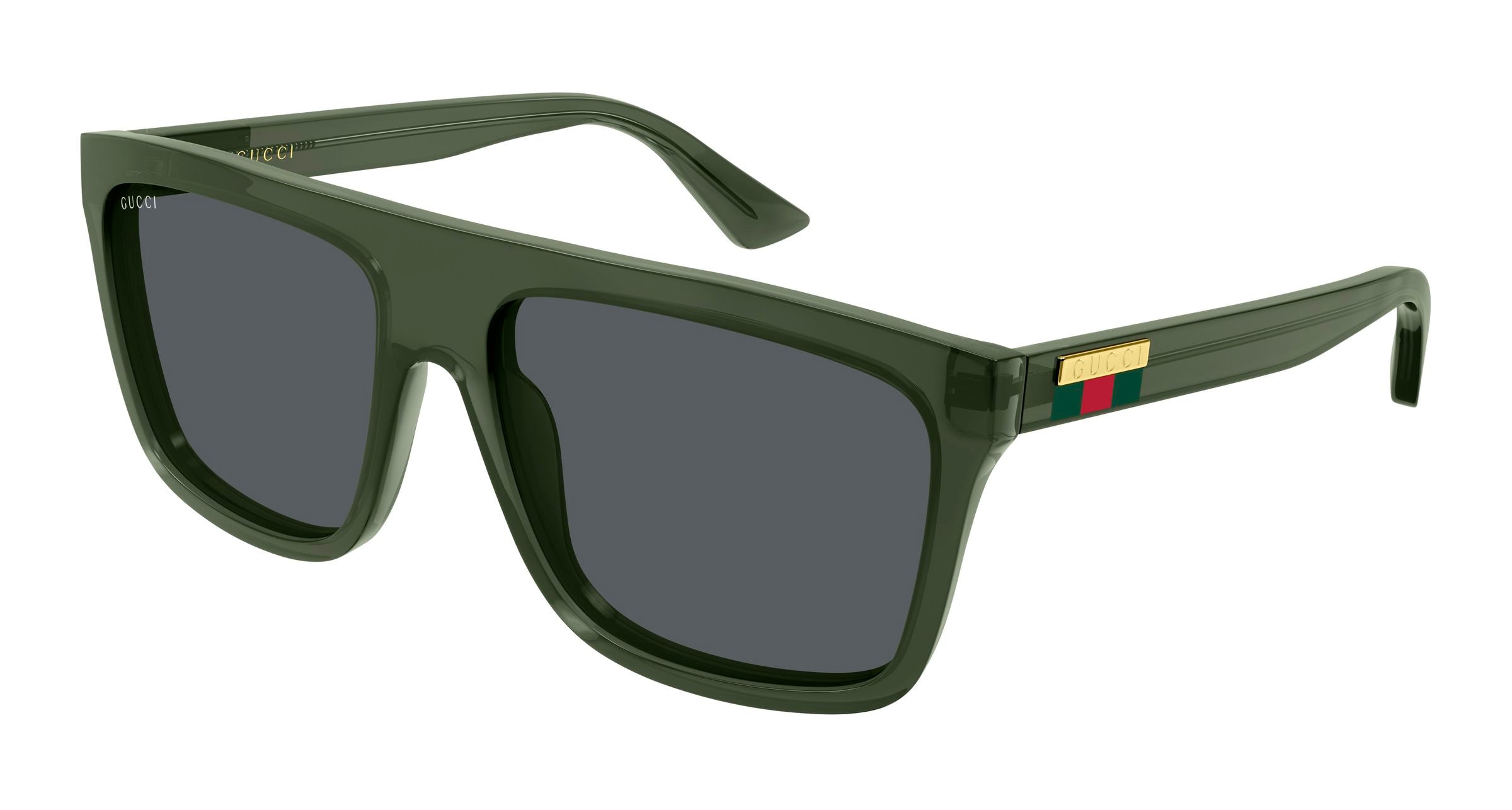 Gucci Uomo Gucci GG0748S 011 Occhiali da sole Iniettato Verde Grigio Squadrata