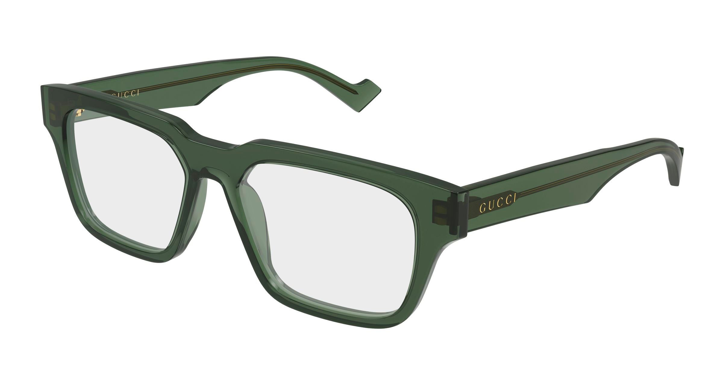 Gucci Uomo Gucci GG0963O 003 Montature da vista Acetato Verde Trasparente Squadrata