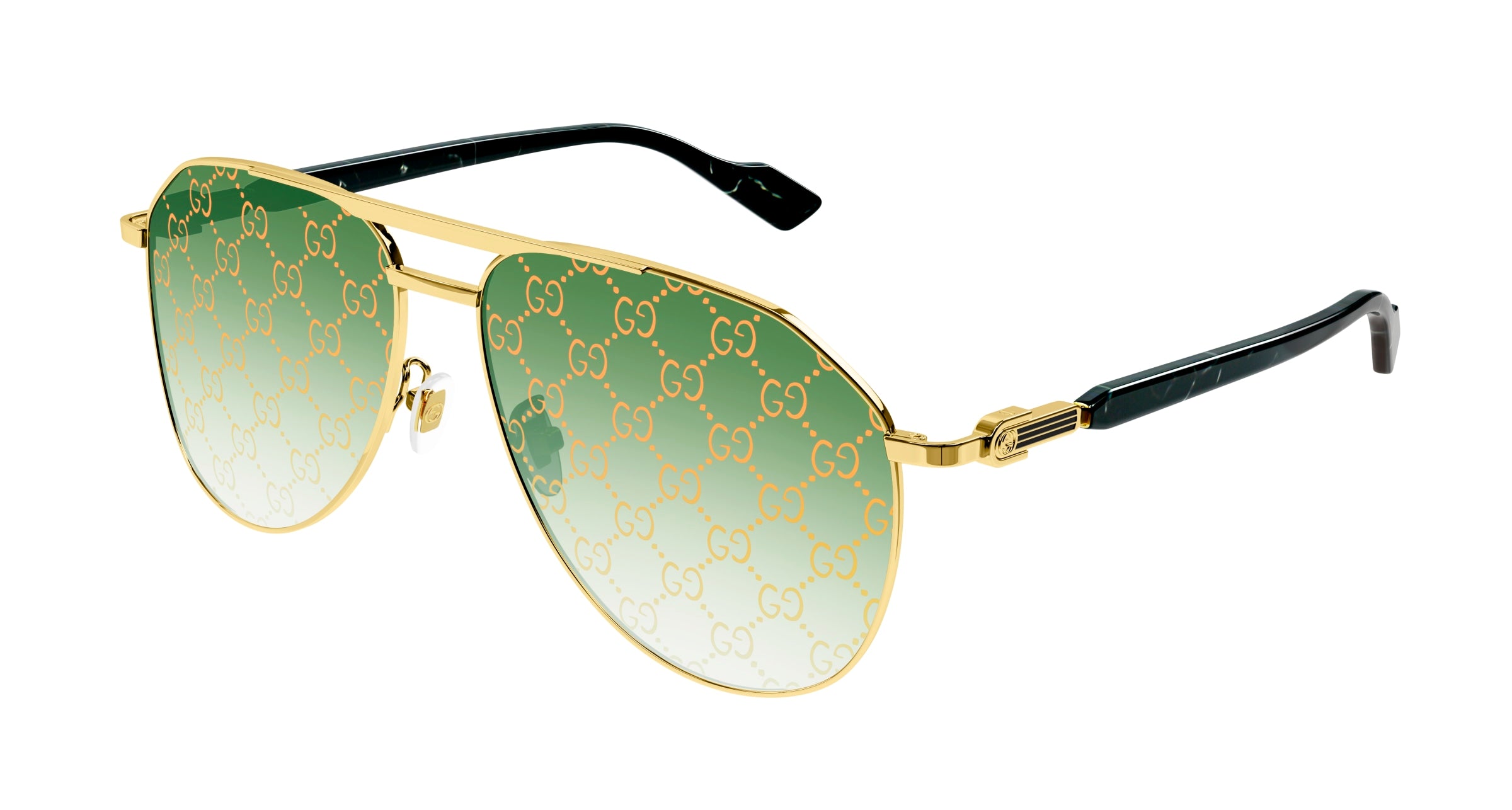 Gucci Uomo Gucci GG1220S 004 Occhiali da sole Metallo Oro Verde Pilot Decorazione Specchiato