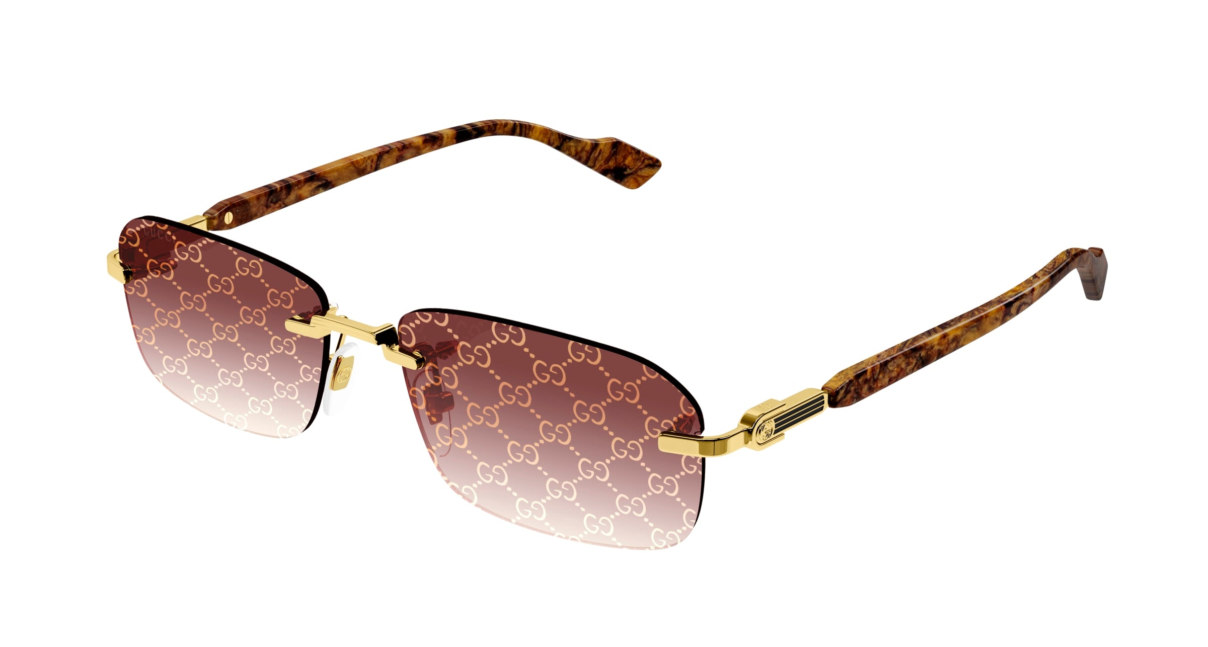 Gucci Uomo Gucci GG1221S 004 Occhiali da sole Metallo Oro Rosso Squadrata Decorazione Sfumato