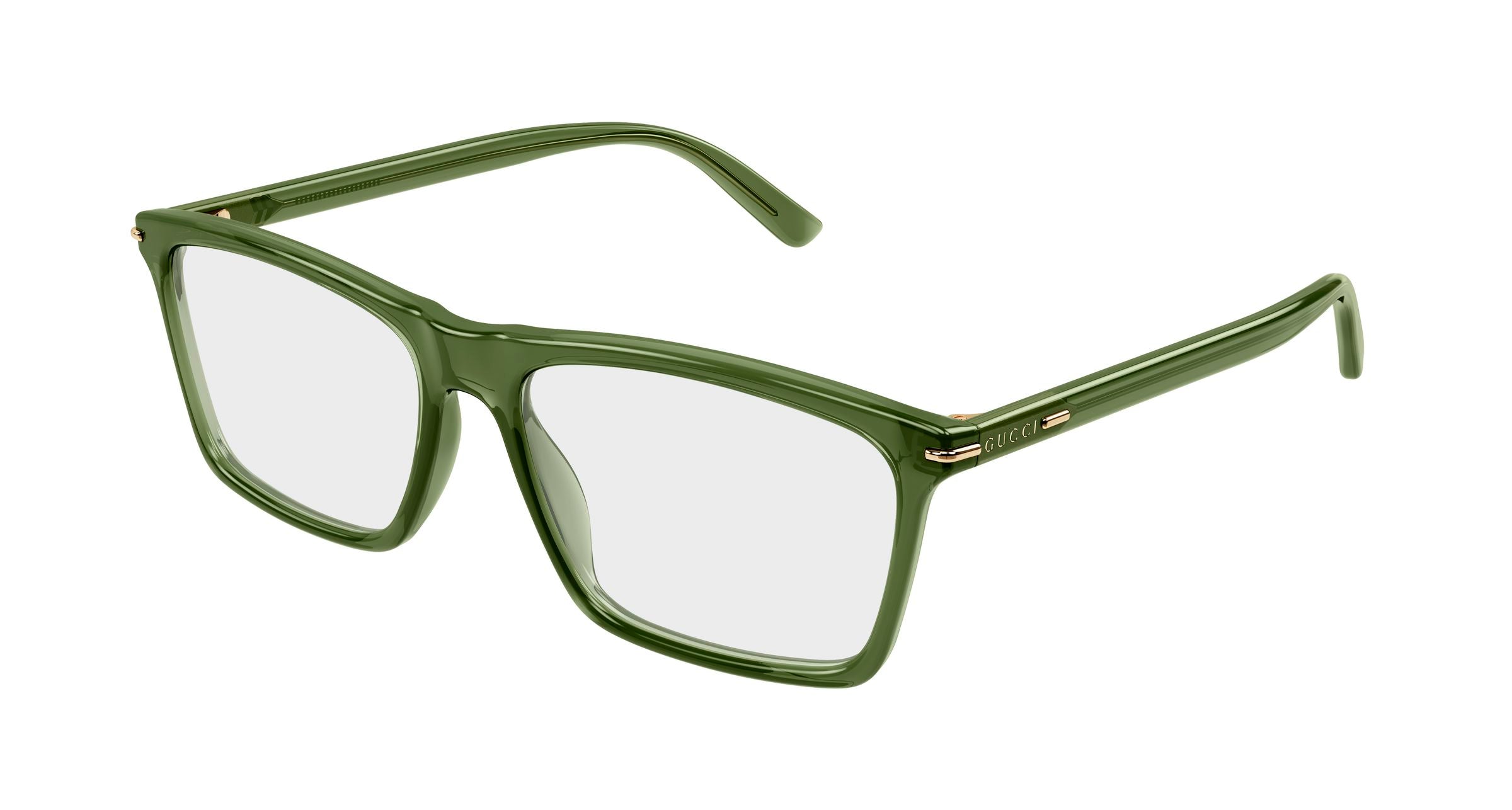 Gucci Uomo Gucci GG1445O 010 Montature da vista Acetato Verde Trasparente Squadrata
