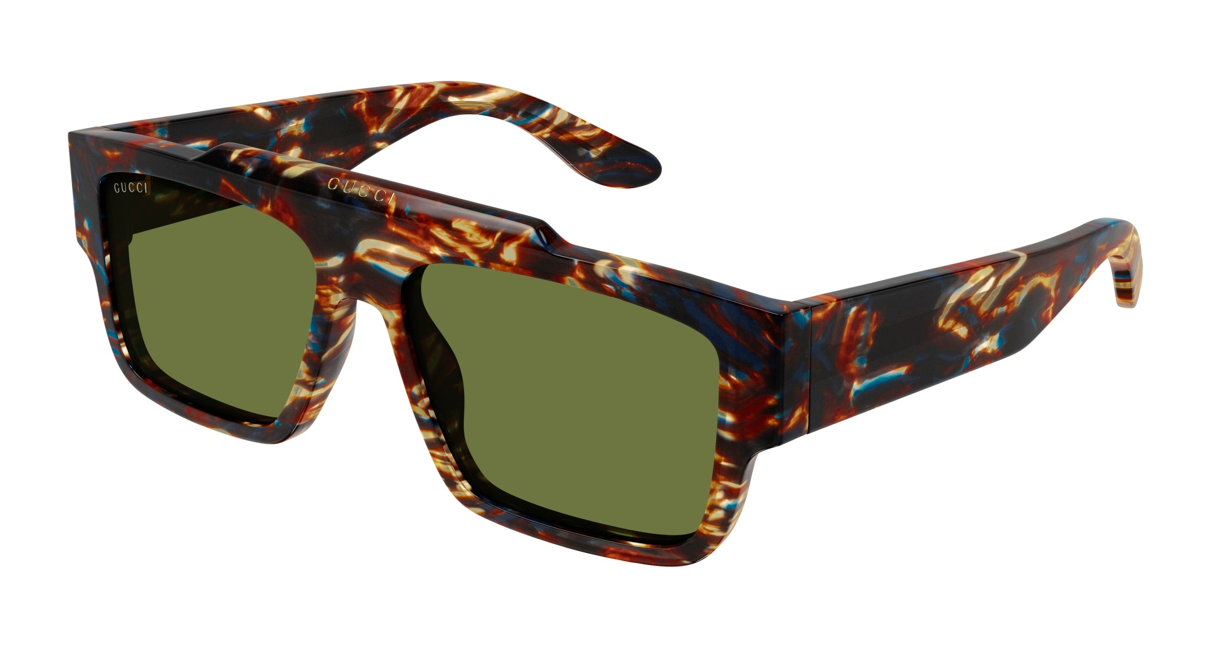 Gucci Uomo Gucci GG1460S 002 Occhiali da sole Acetato Havana Verde Squadrata Normale
