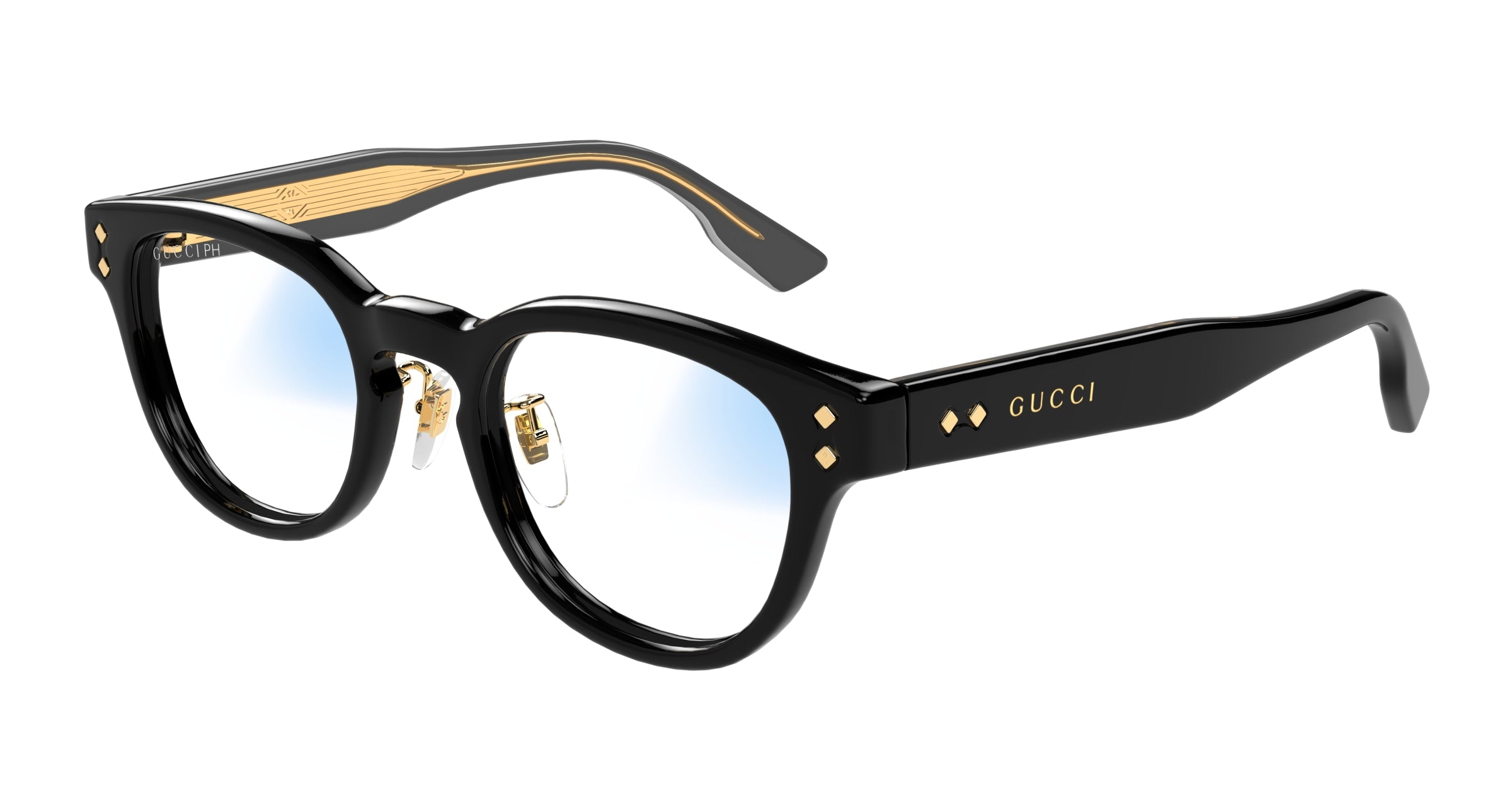 Gucci Uomo Gucci GG1470SJ 001 Occhiali da sole Acetato Nero Trasparente Rotonda Fotocromatico