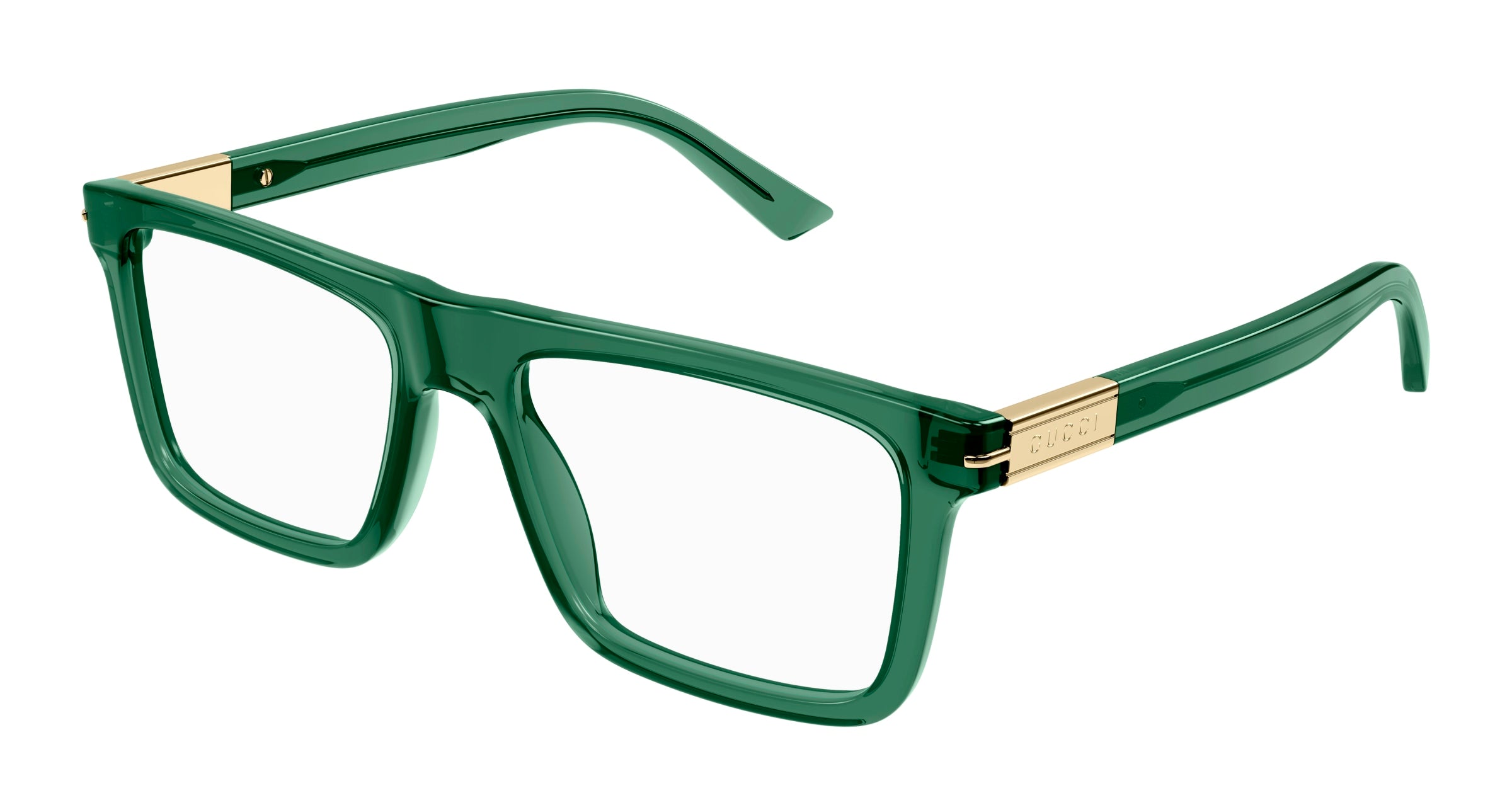 Gucci Uomo Gucci GG1504O 007 Montature da vista Acetato Verde Trasparente Squadrata
